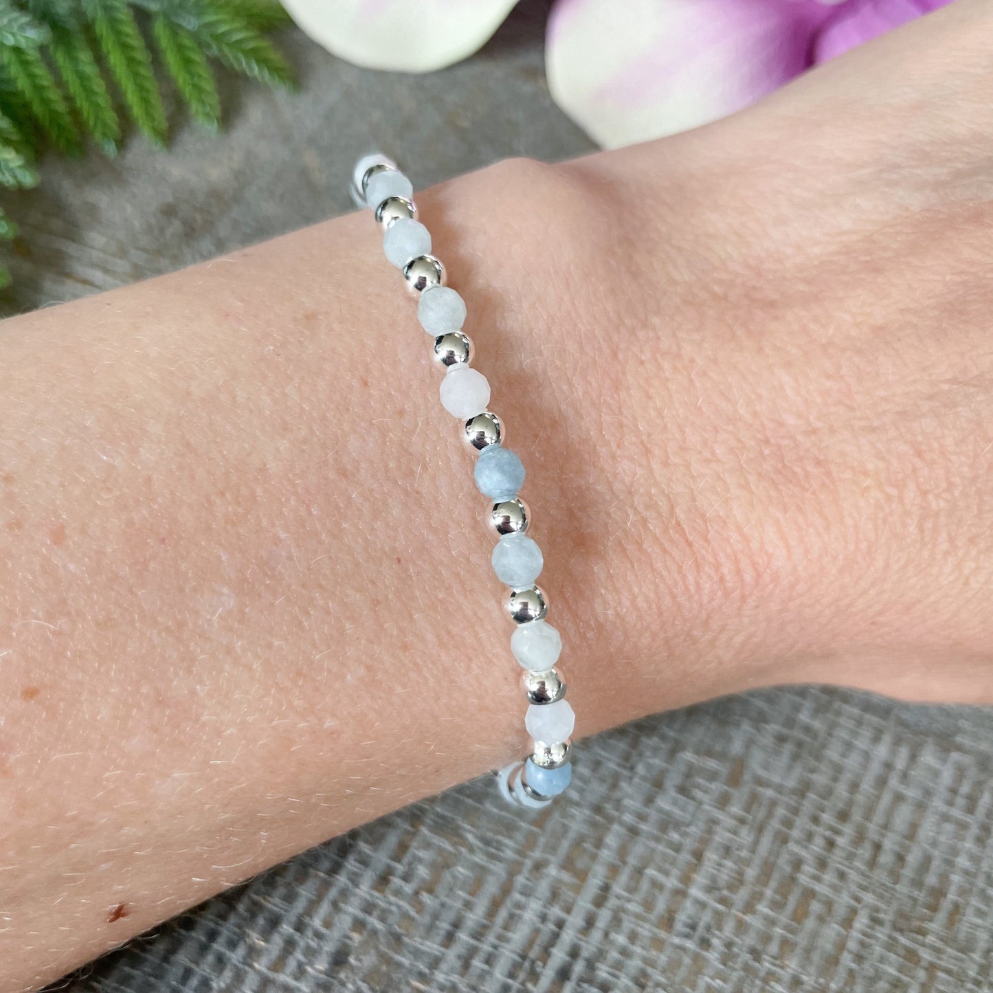 4mm Dainty Aquamarine March Birthstone Bracelet