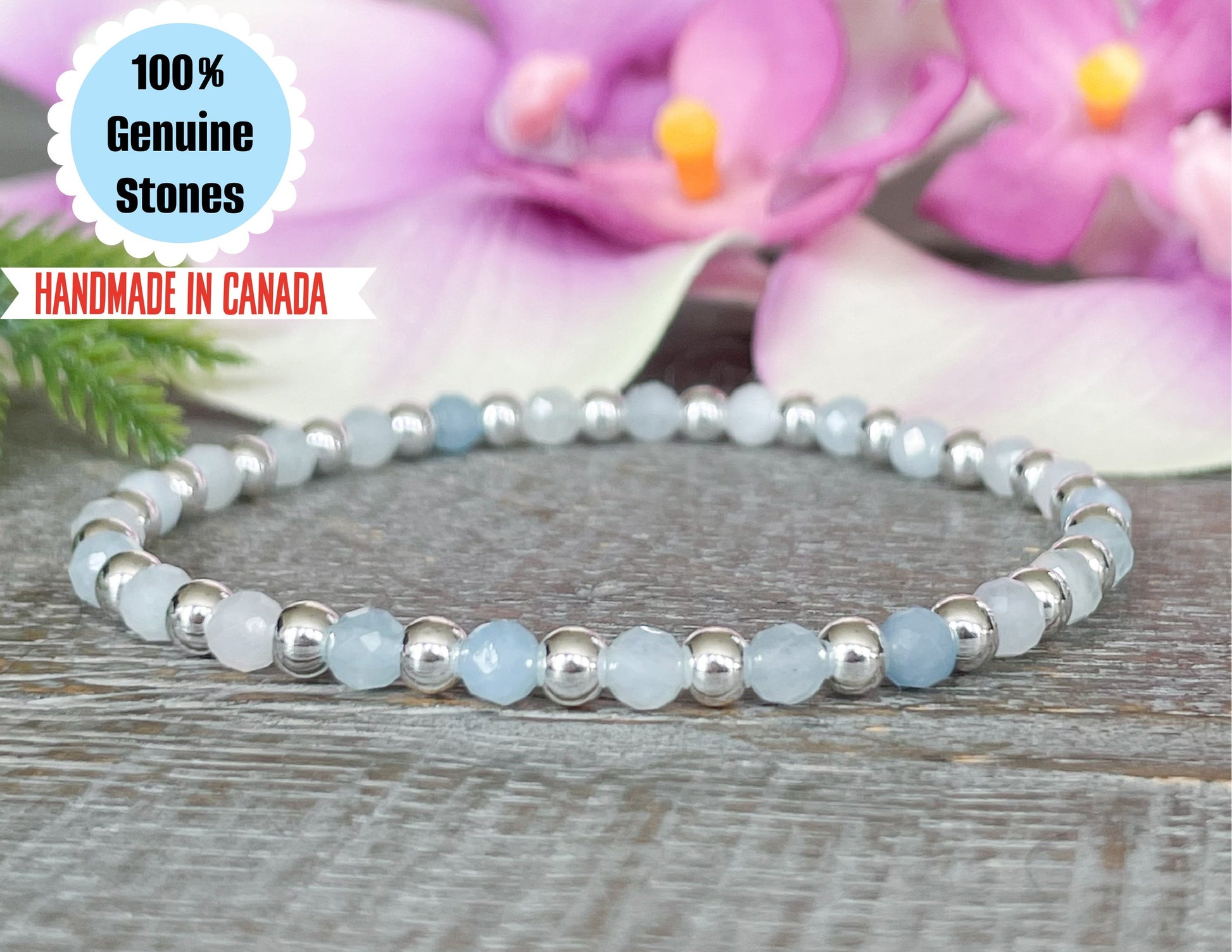 4mm Dainty Aquamarine March Birthstone Bracelet