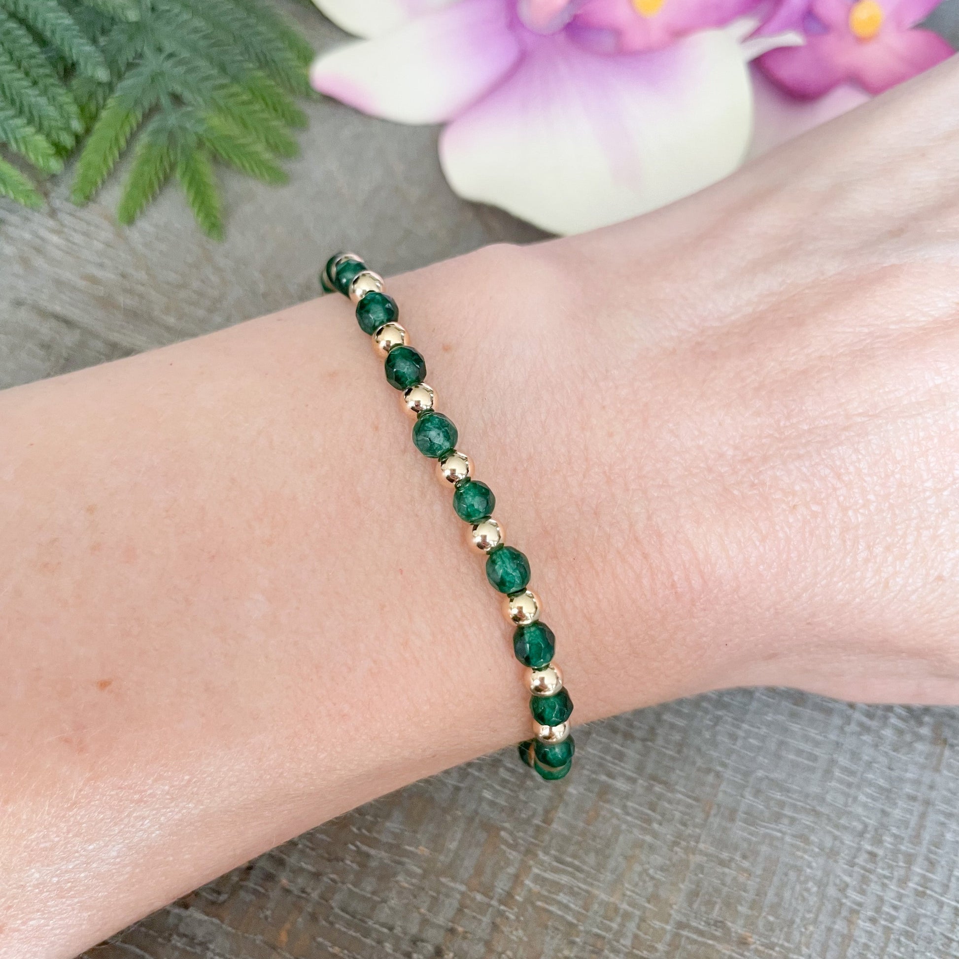 4mm Dainty Emerald May Birthstone Bracelet