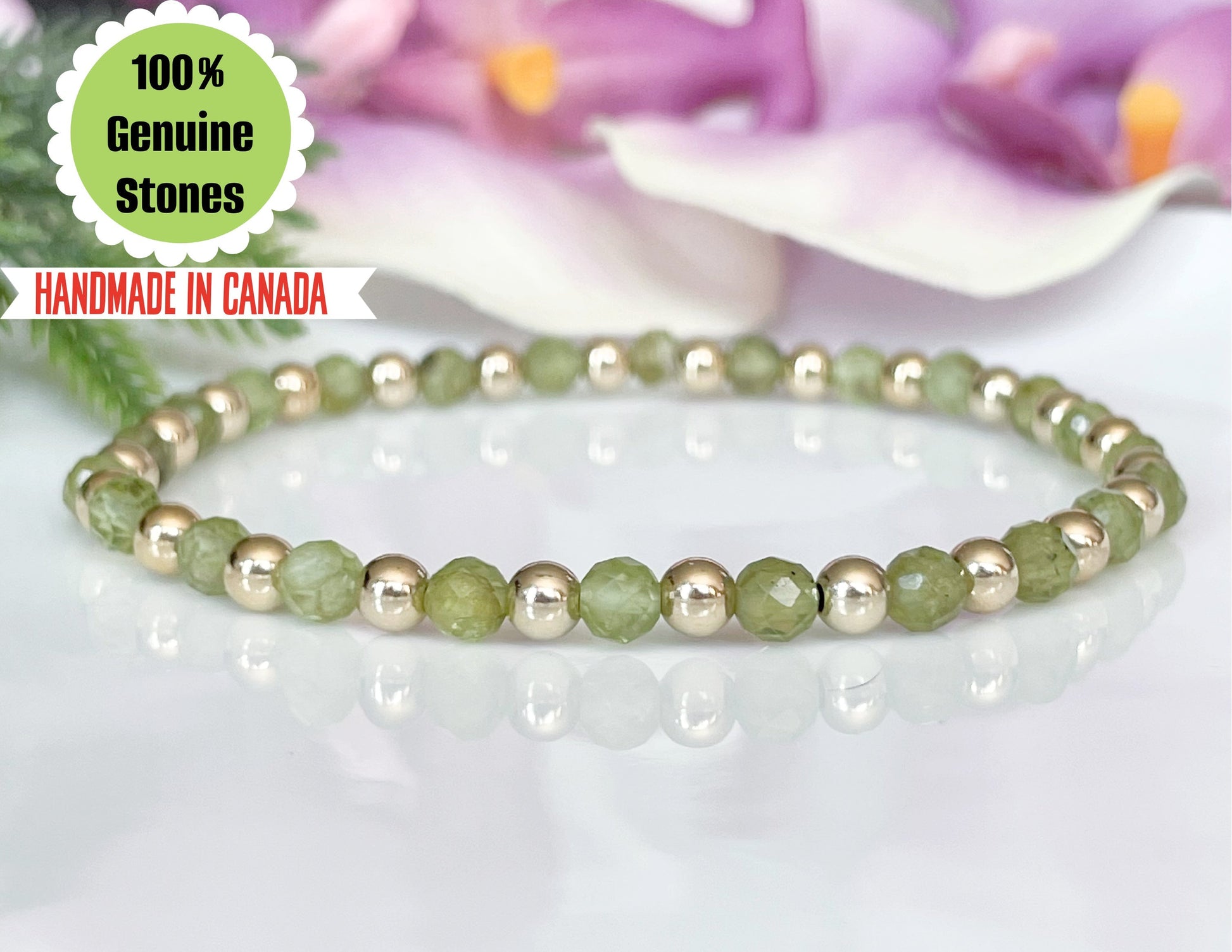 4mm Dainty Peridot August Birthstone Bracelet