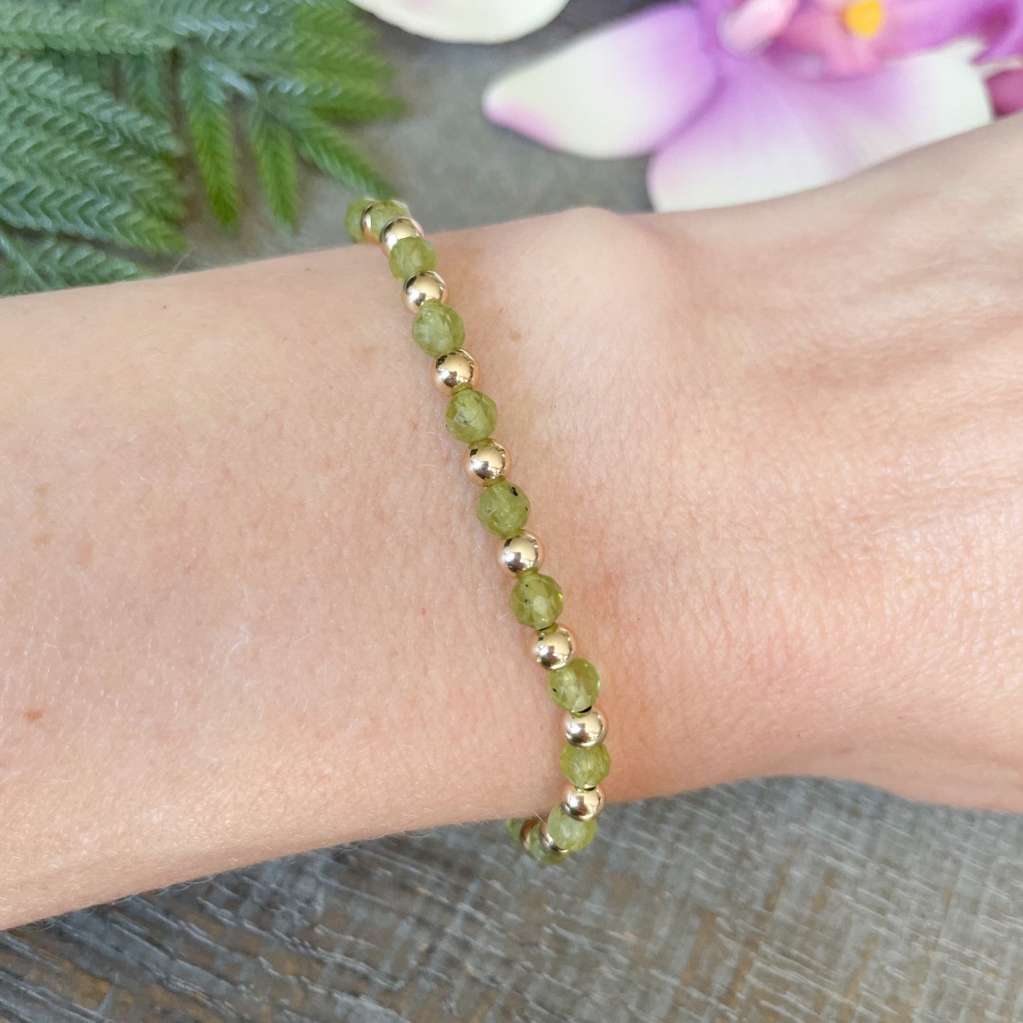 4mm Dainty Peridot August Birthstone Bracelet