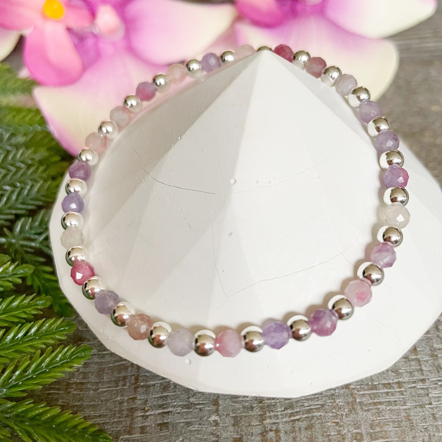 4mm Dainty Pink Tourmaline October Birthstone Bracelet