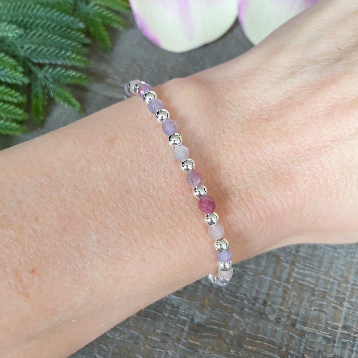 4mm Dainty Pink Tourmaline October Birthstone Bracelet