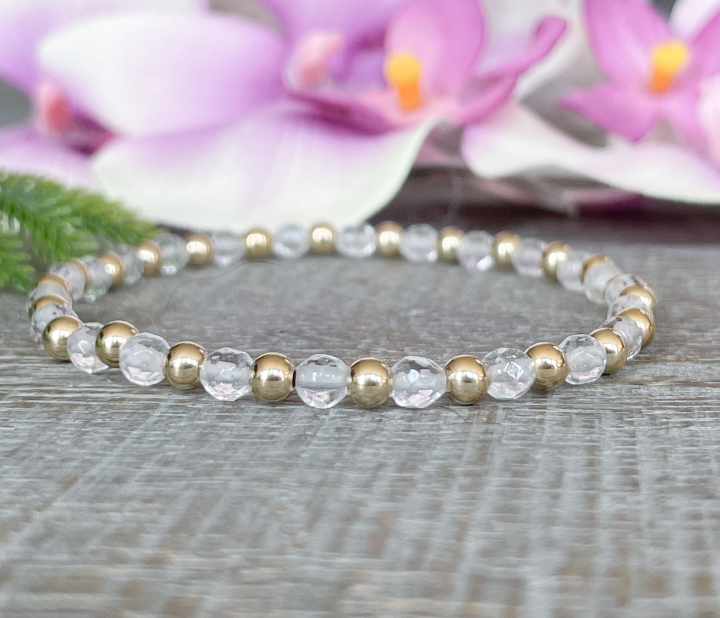 4mm Dainty Quartz April Birthstone Bracelet