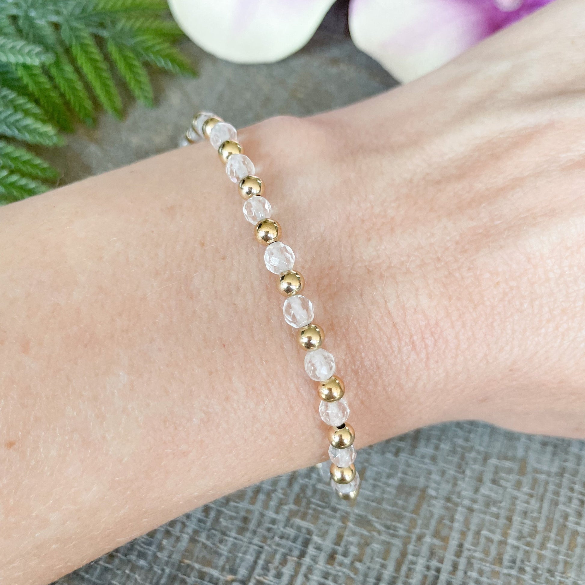 4mm Dainty Quartz April Birthstone Bracelet