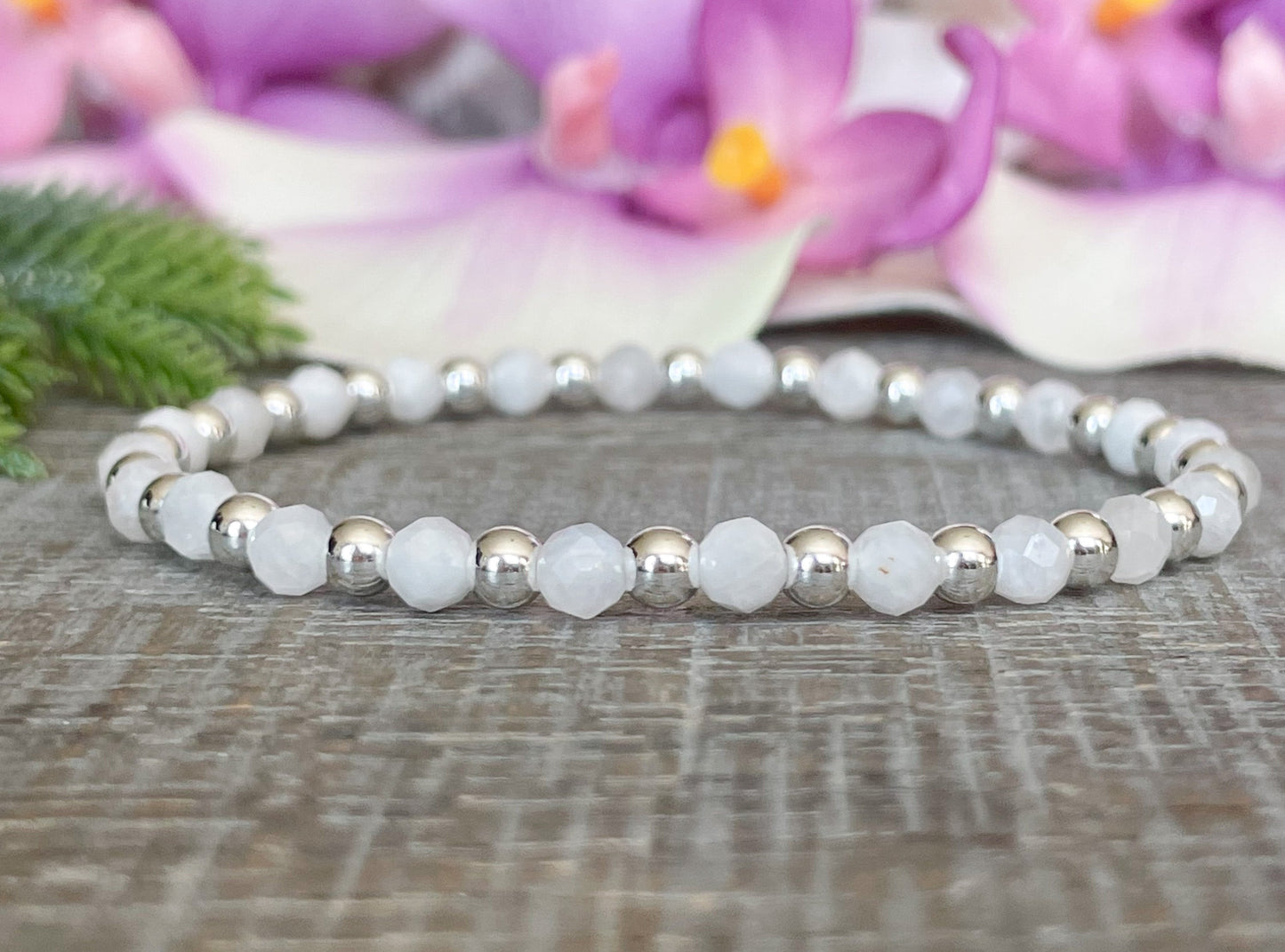 4mm Dainty White Moonstone June Birthstone Bracelet