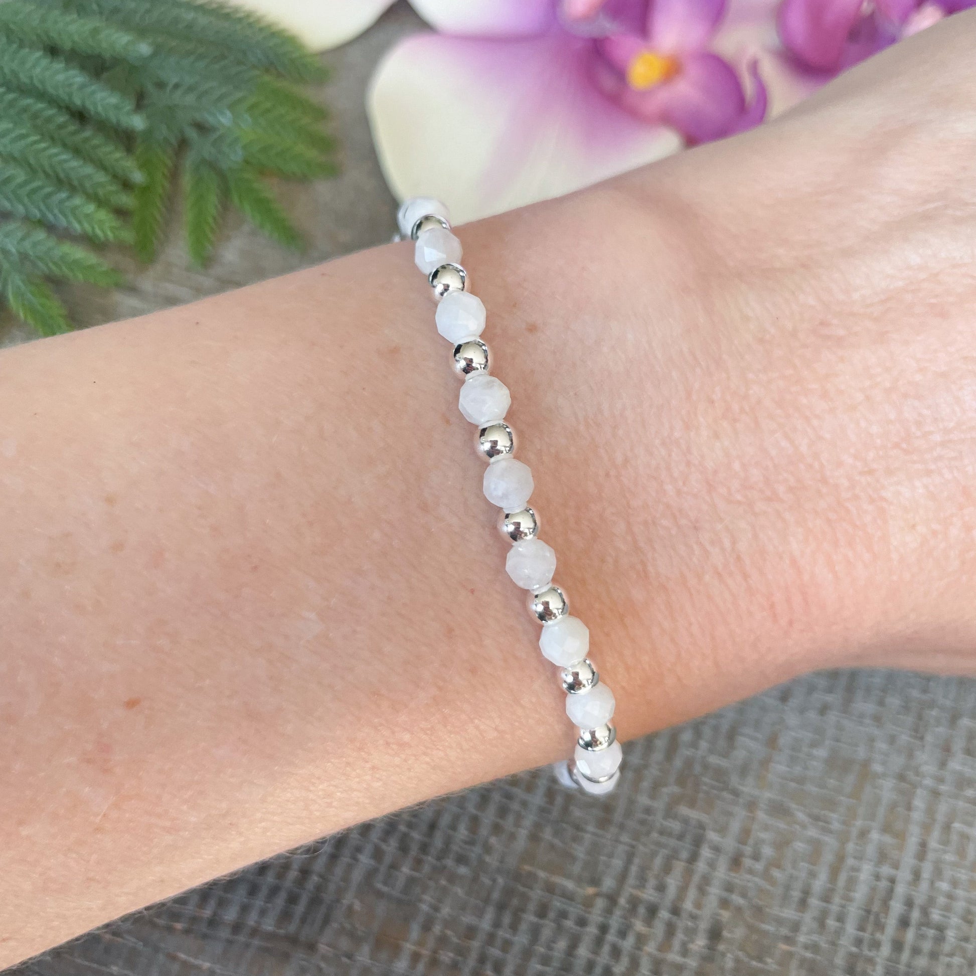 4mm Dainty White Moonstone June Birthstone Bracelet