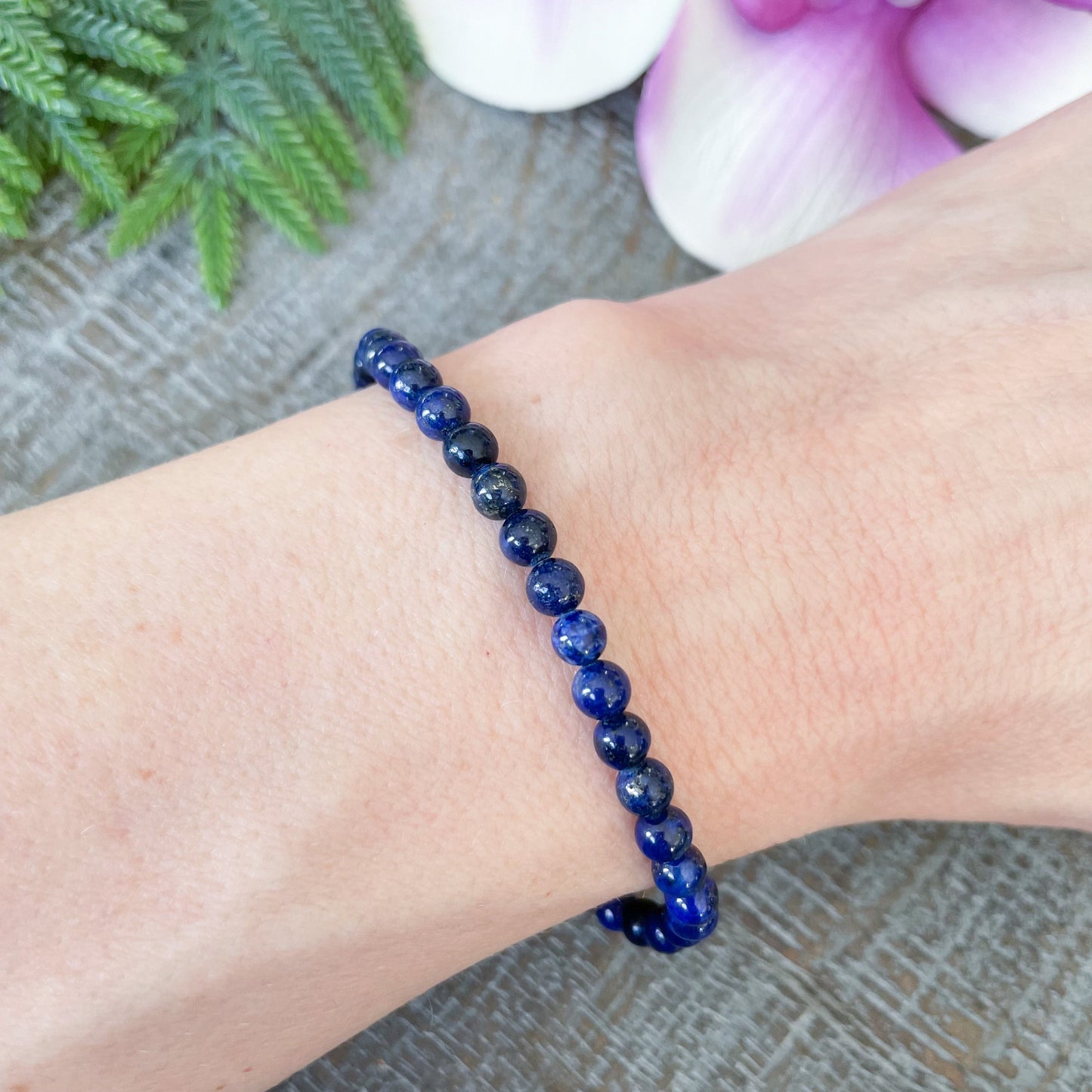 4mm Lapis Lazuli Beaded Crystal Bracelet