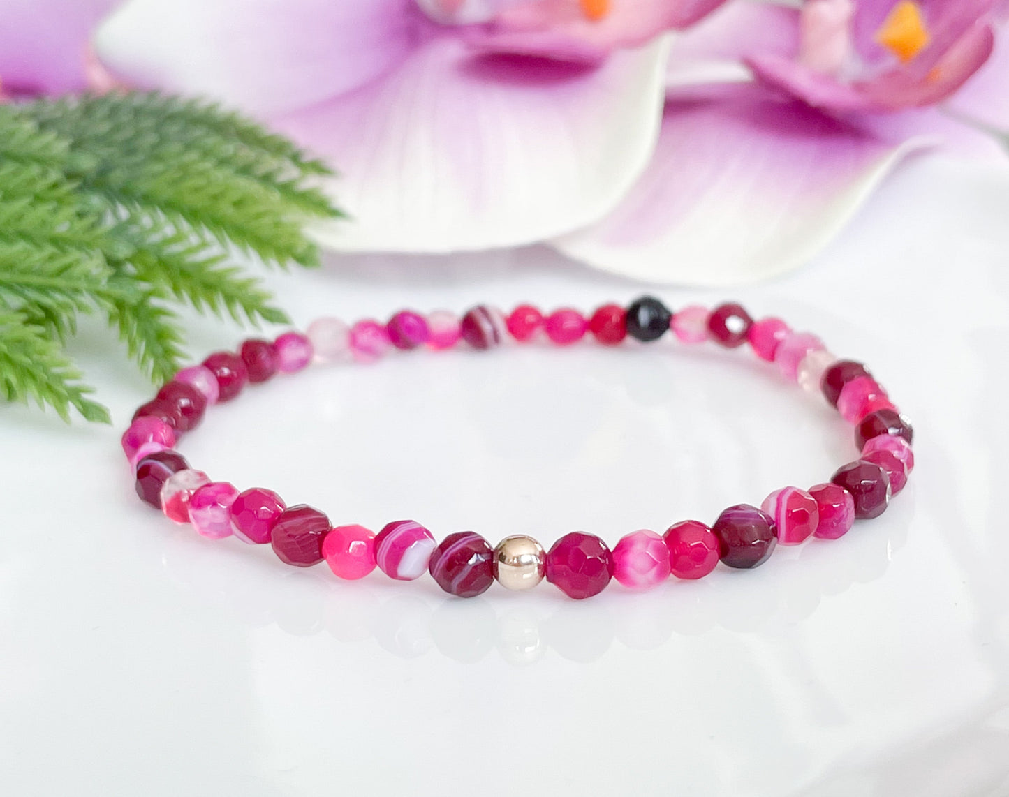 4mm Pink Agate Beaded Bracelet