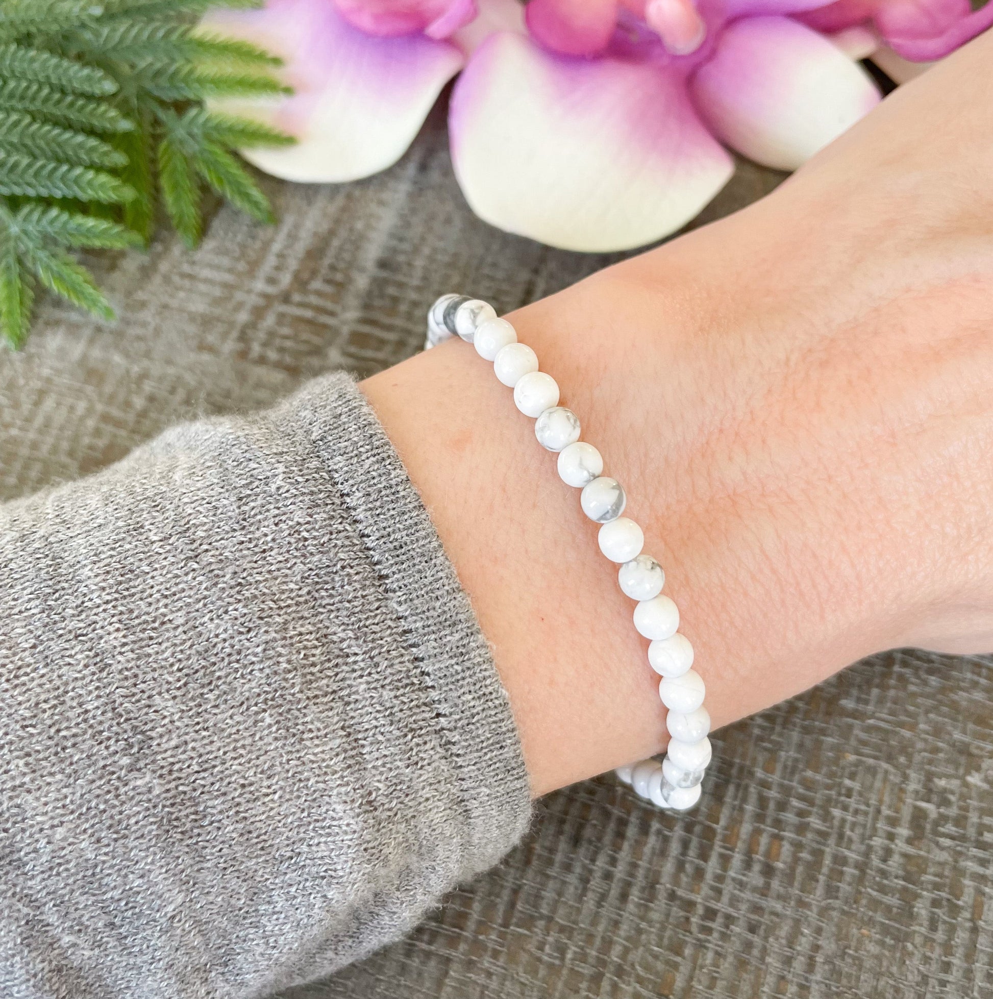 4mm White Howlite Natural Stone Bracelet