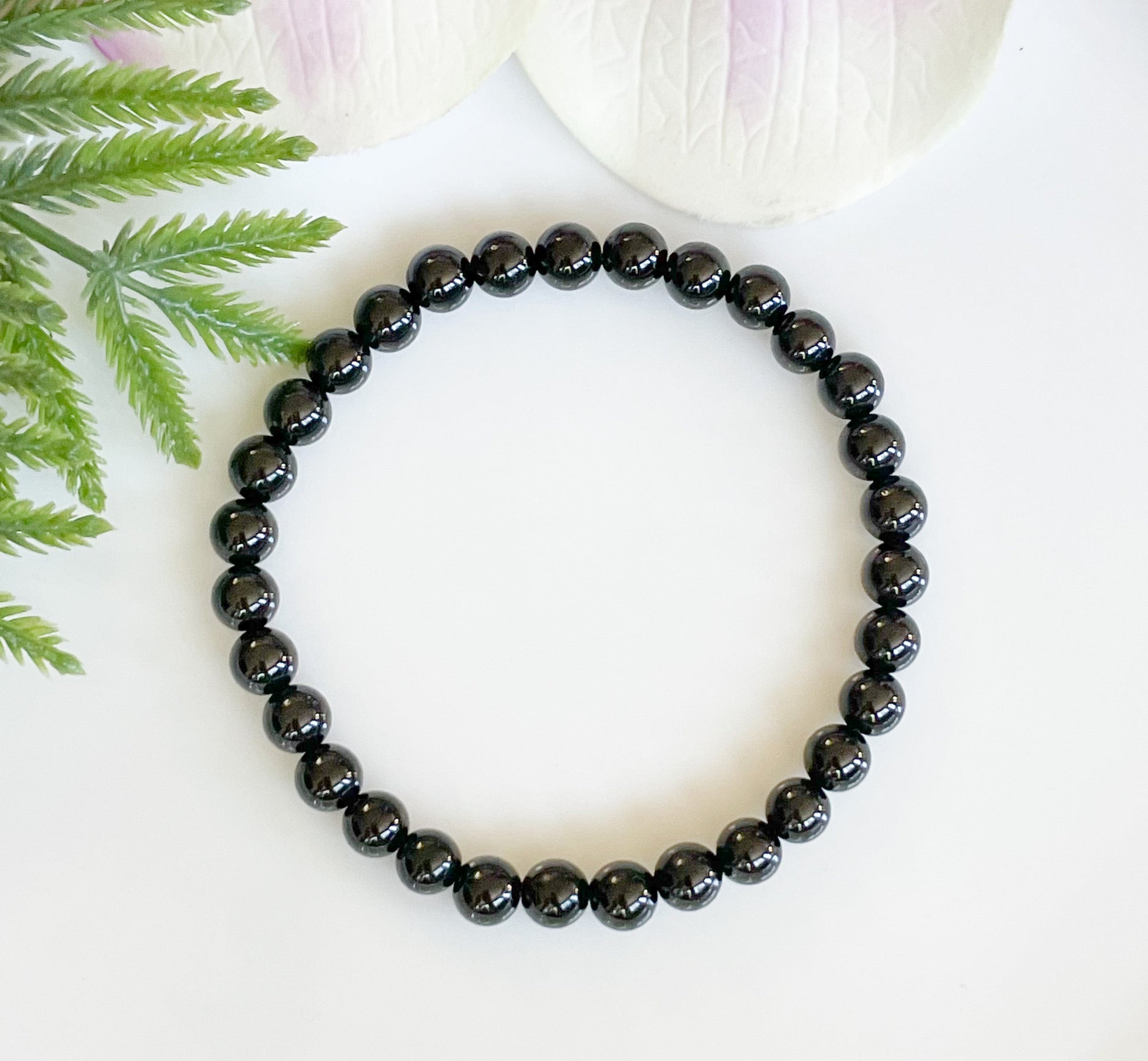 6mm Black Tourmaline Beaded Crystal Bracelet