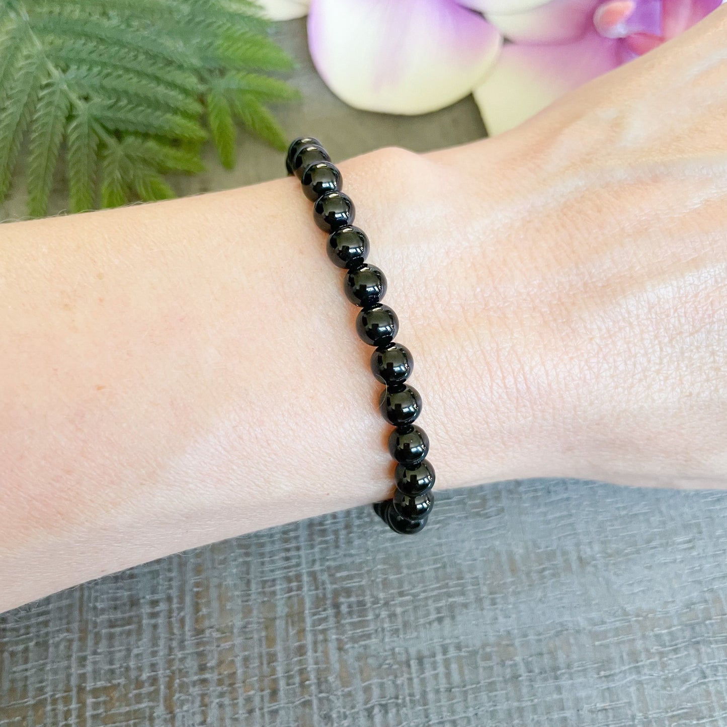 6mm Black Tourmaline Beaded Crystal Bracelet