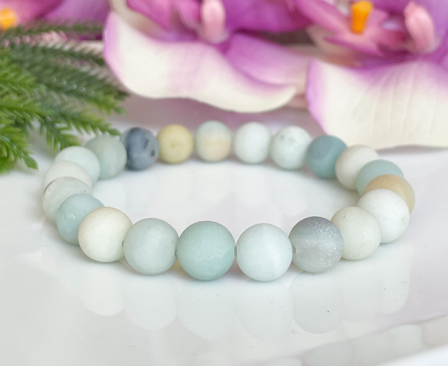 8mm Flower Amazonite Crystal Bracelet