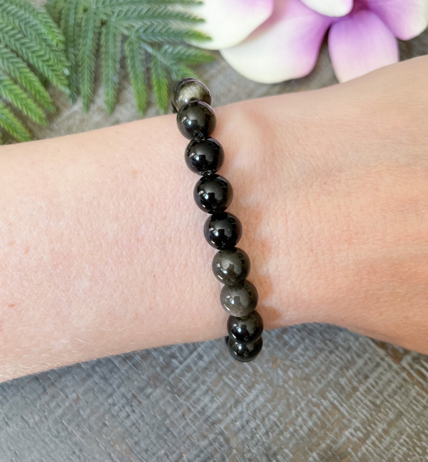 8mm Golden Sheen Black Obsidian Gemstone Bracelet