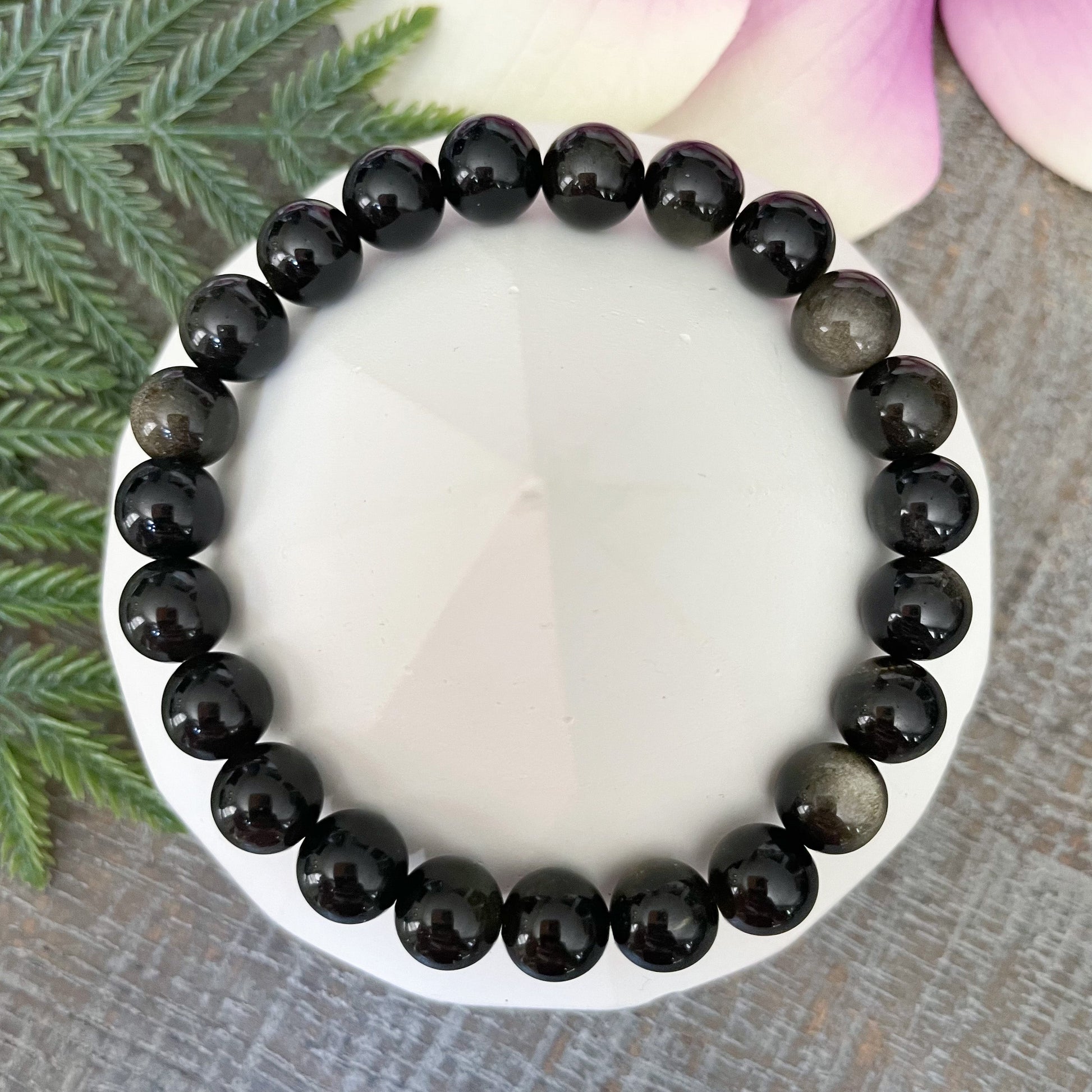 8mm Golden Sheen Black Obsidian Gemstone Bracelet