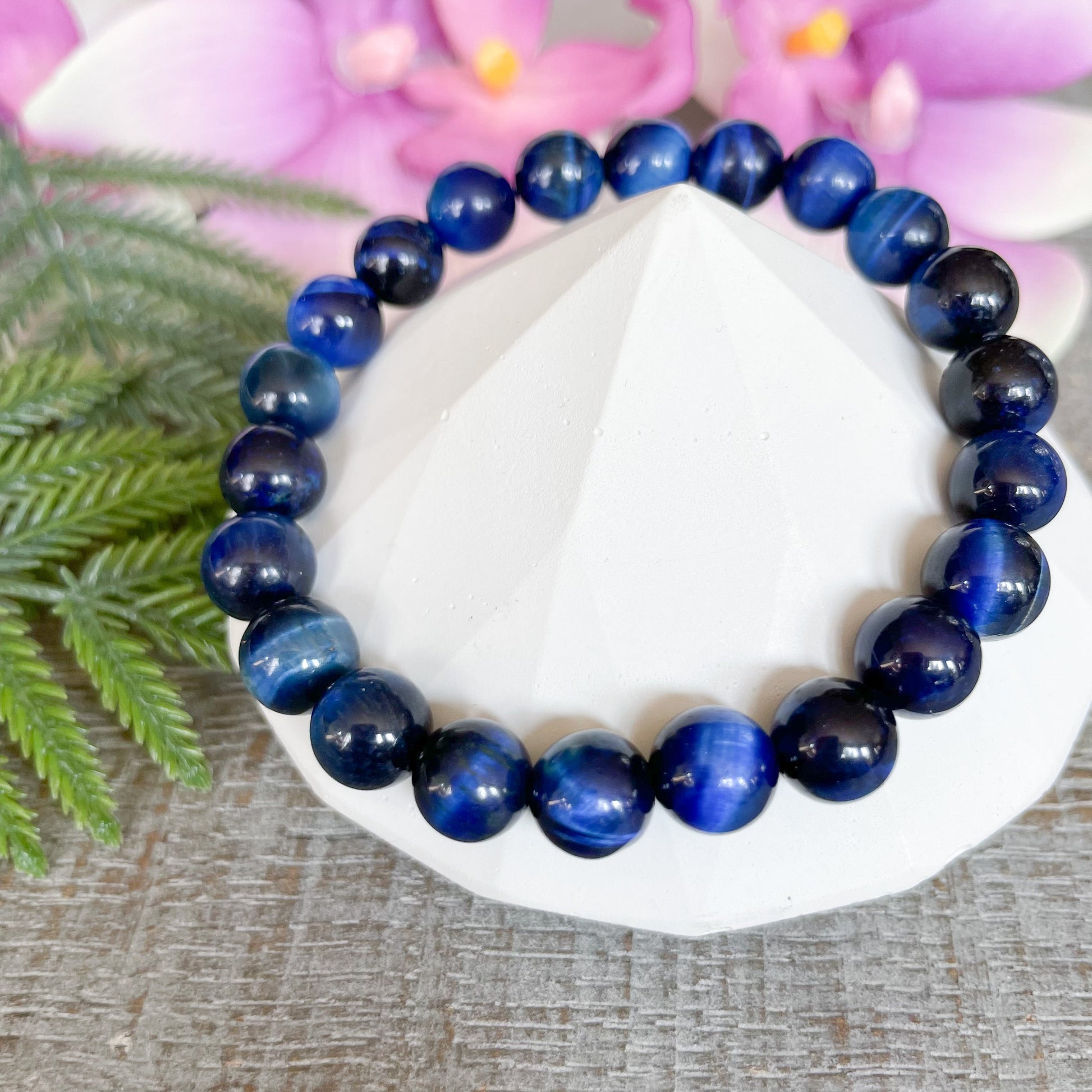 8mm Natural Blue Tigers Eye Gemstone Bracelet