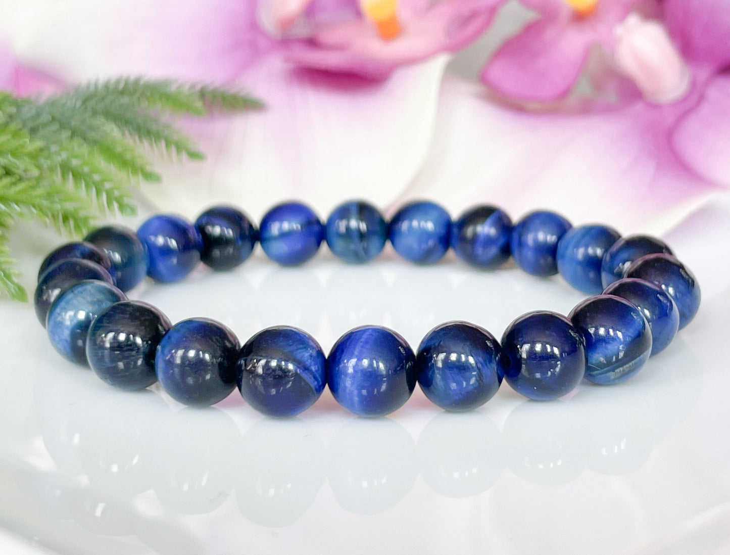 8mm Natural Blue Tigers Eye Gemstone Bracelet