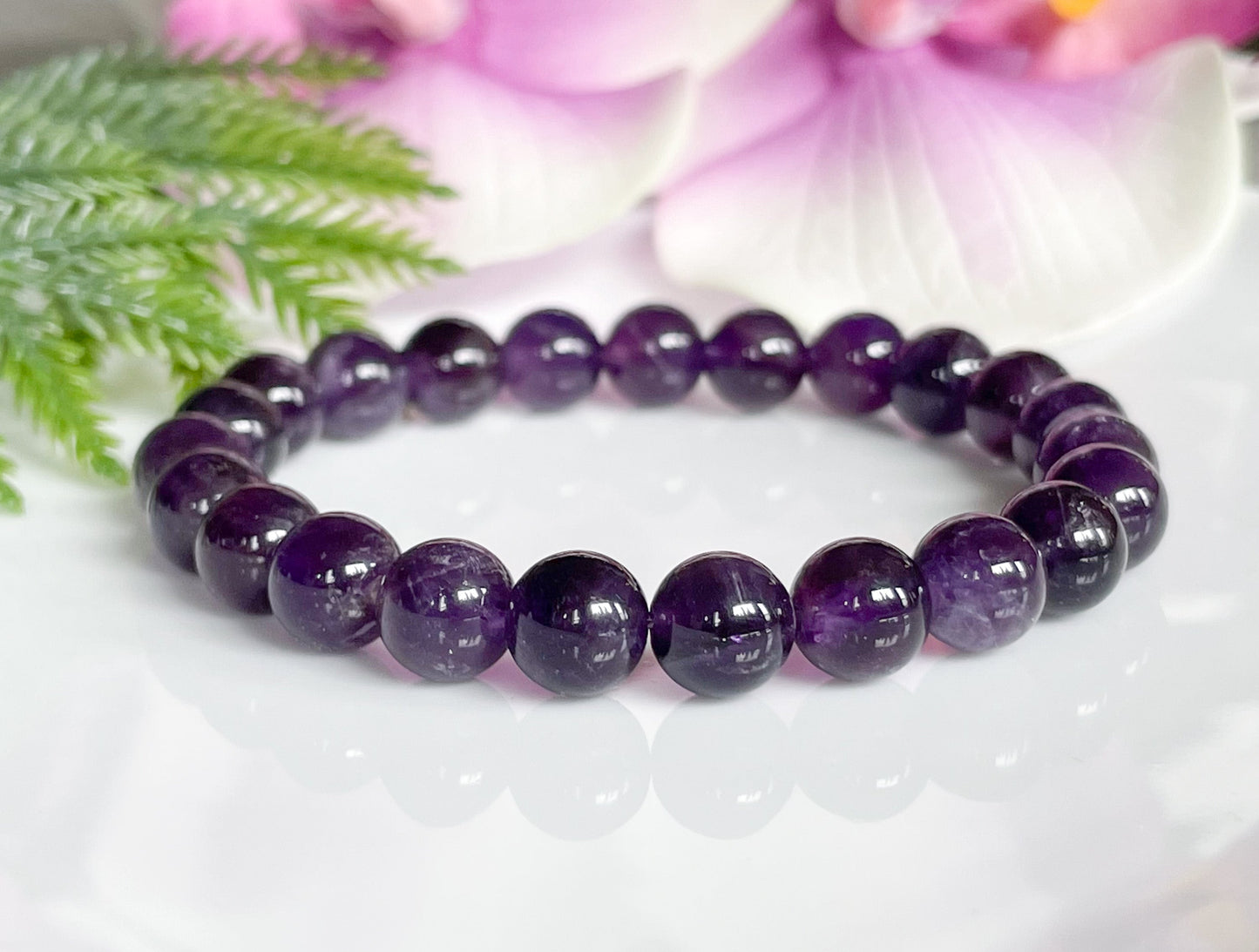 8mm Purple Amethyst February Birthstone Bracelet for Women