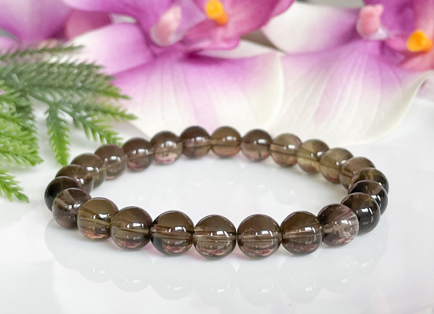 8mm Smoky Quartz Beaded Crystal Bracelet