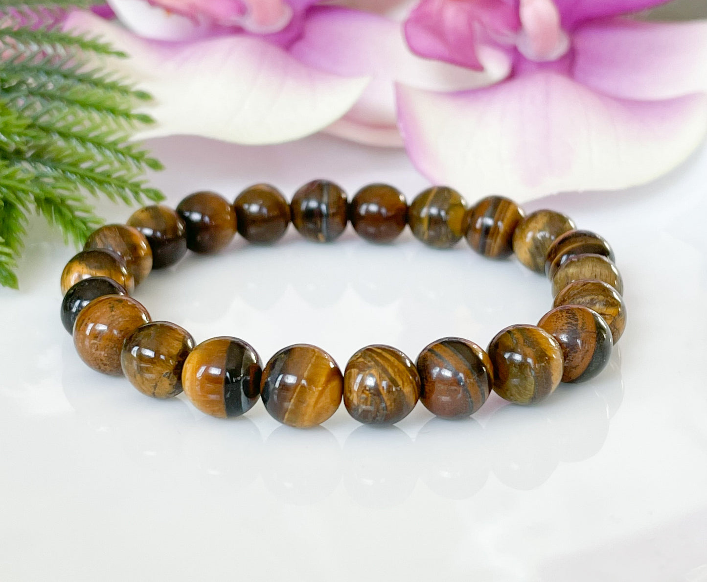 8mm Tigers Eye Beaded Crystal Bracelet