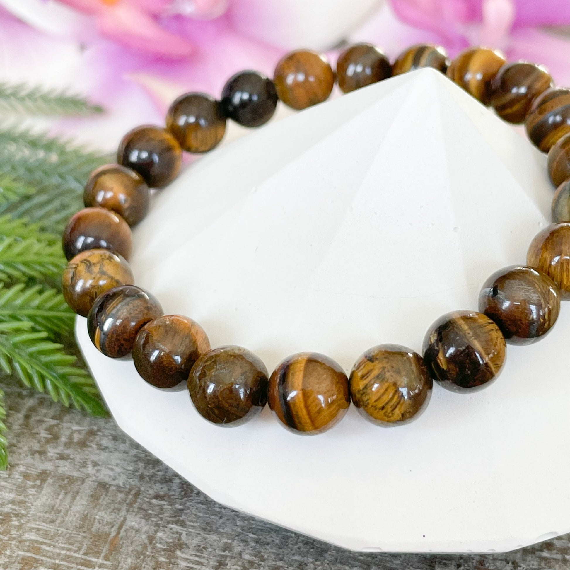 8mm Tigers Eye Beaded Crystal Bracelet