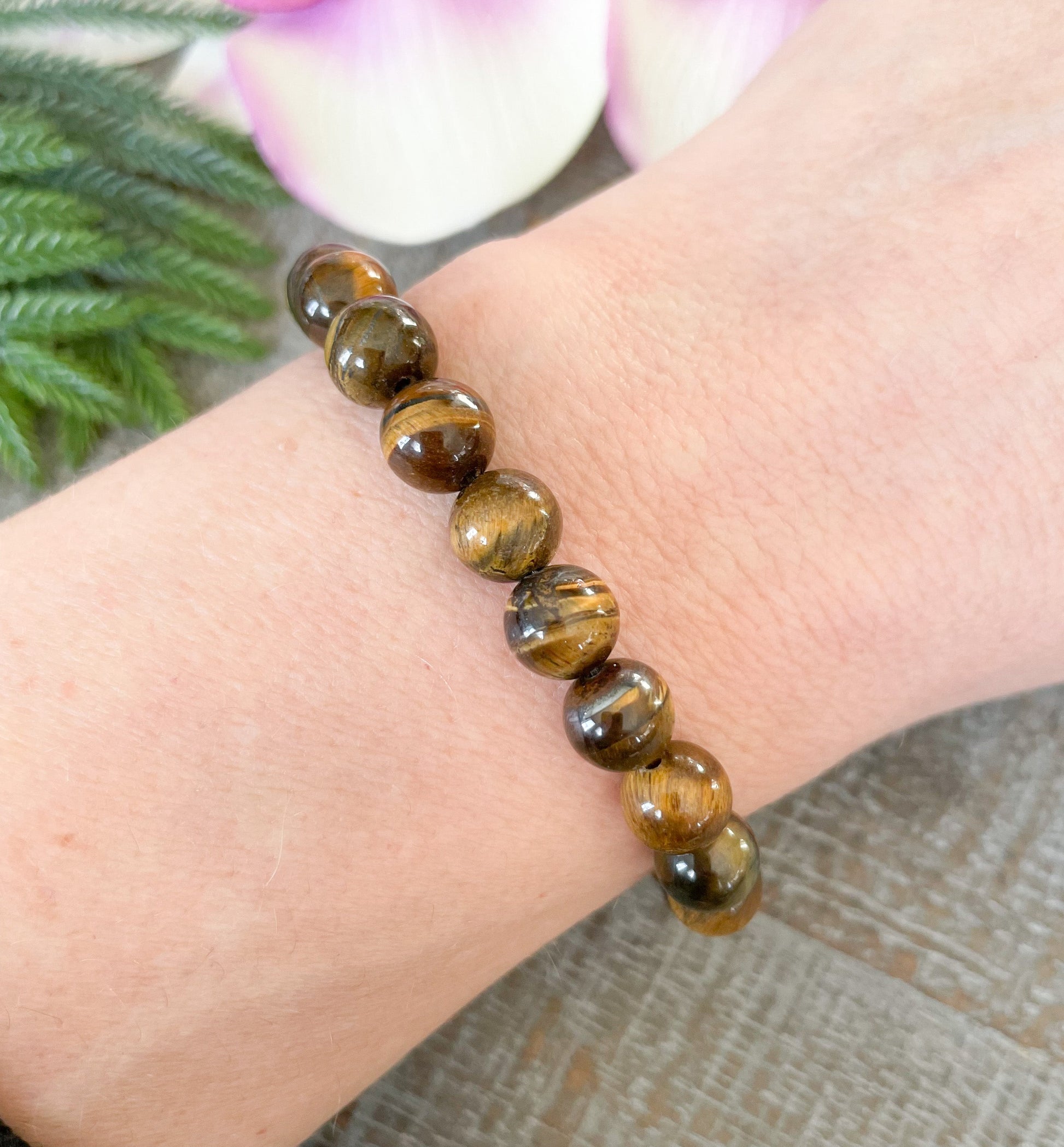 8mm Tigers Eye Beaded Crystal Bracelet