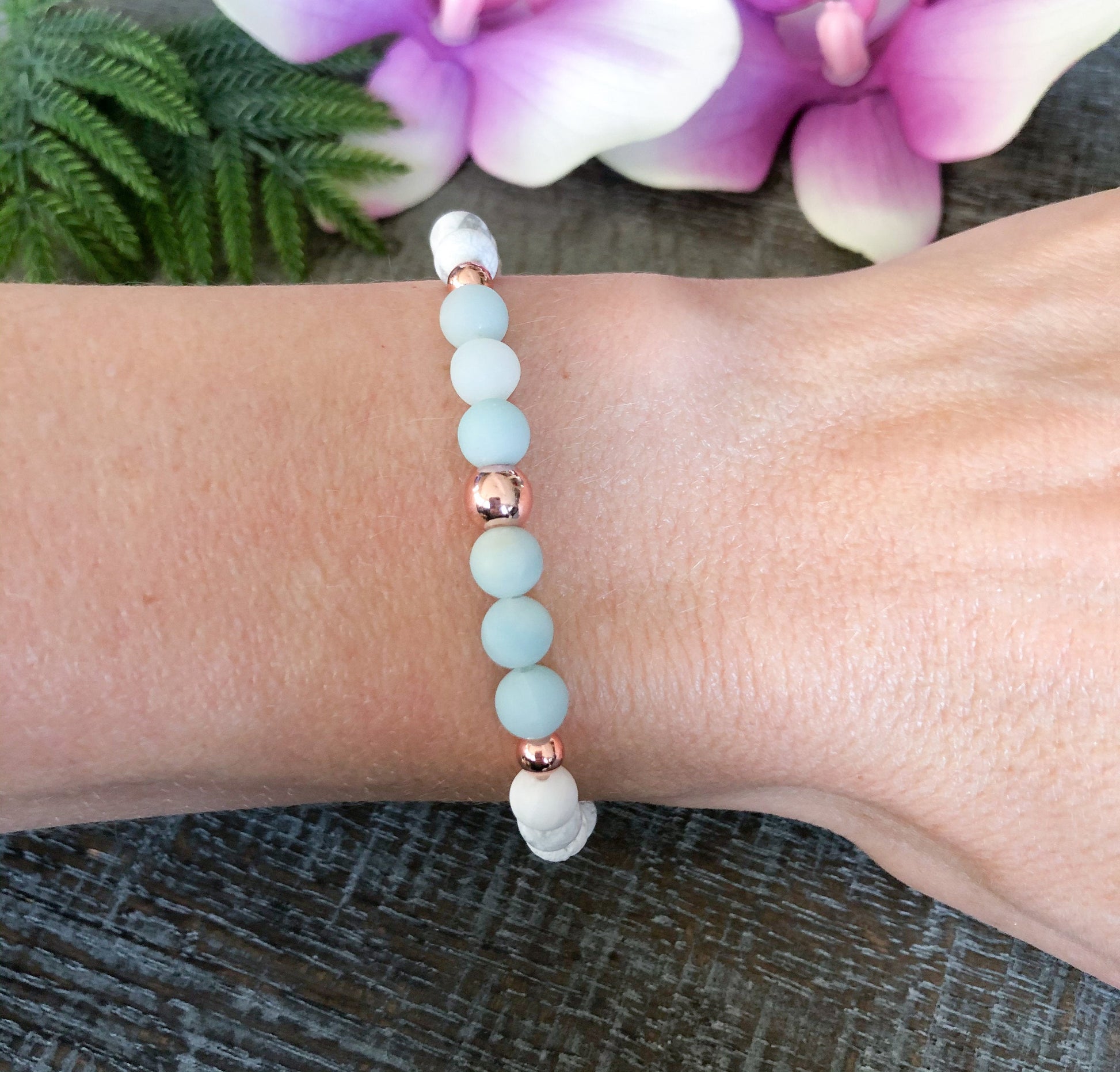 Amazonite and Howlite Aromatherapy Diffuser Bracelet