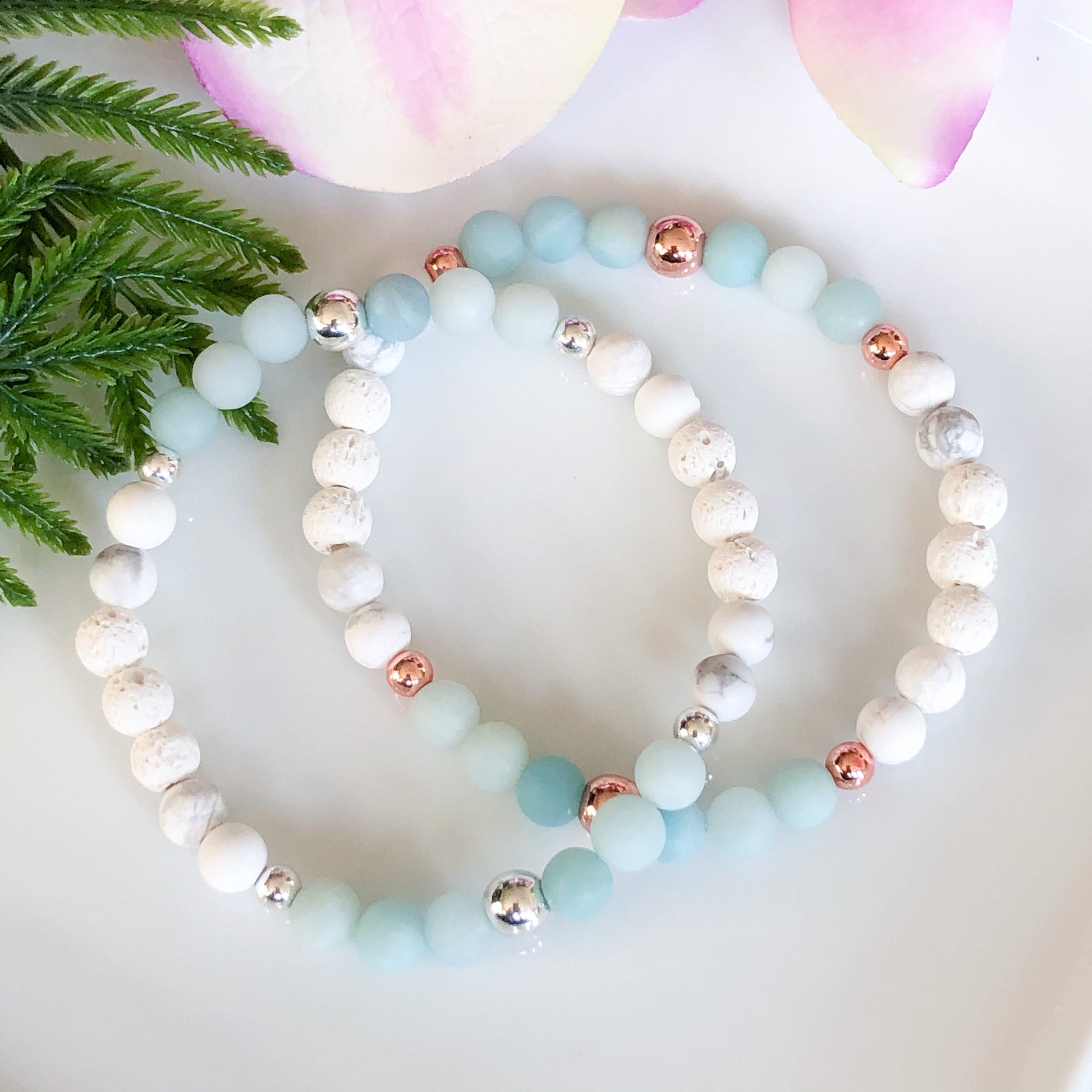 Amazonite and Howlite Aromatherapy Diffuser Bracelet