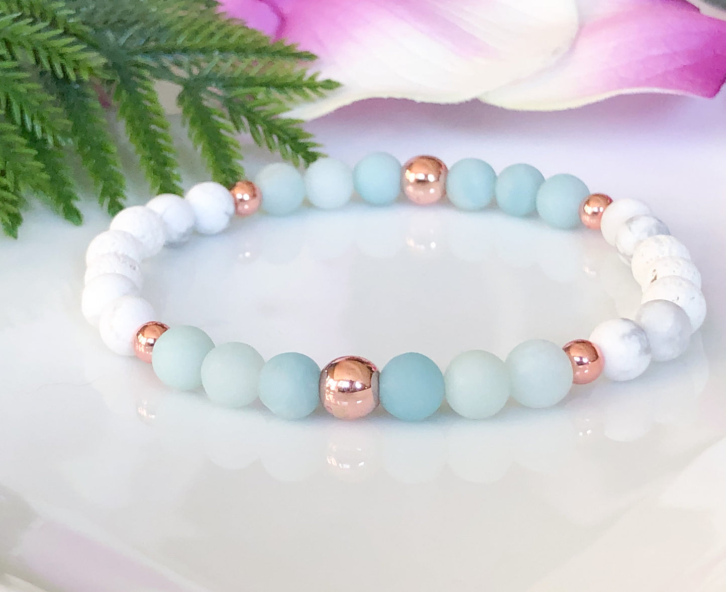 Amazonite and Howlite Aromatherapy Diffuser Bracelet