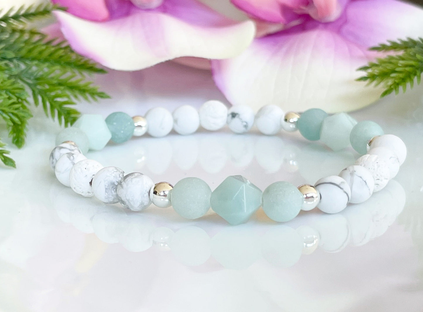 Amazonite and Howlite Lava Bead Bracelet