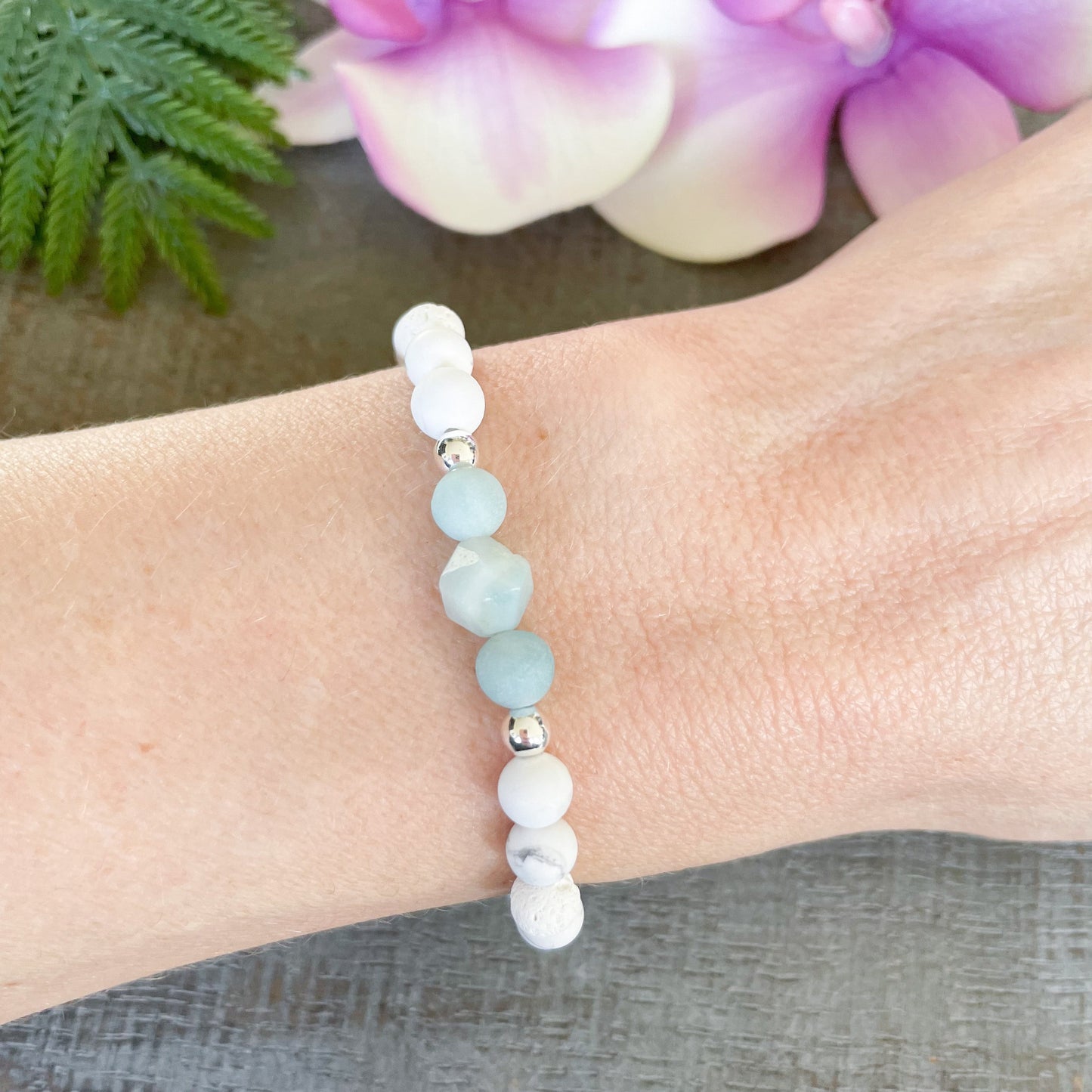 Amazonite and Howlite Lava Bead Bracelet