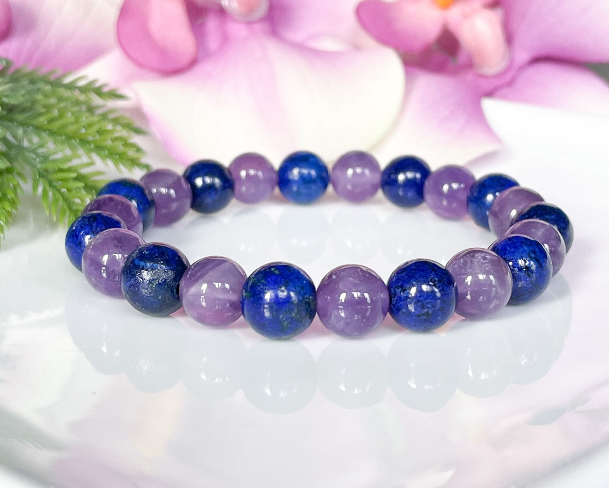 Amethyst and Lapis Lazuli Beaded Crystal Bracelet