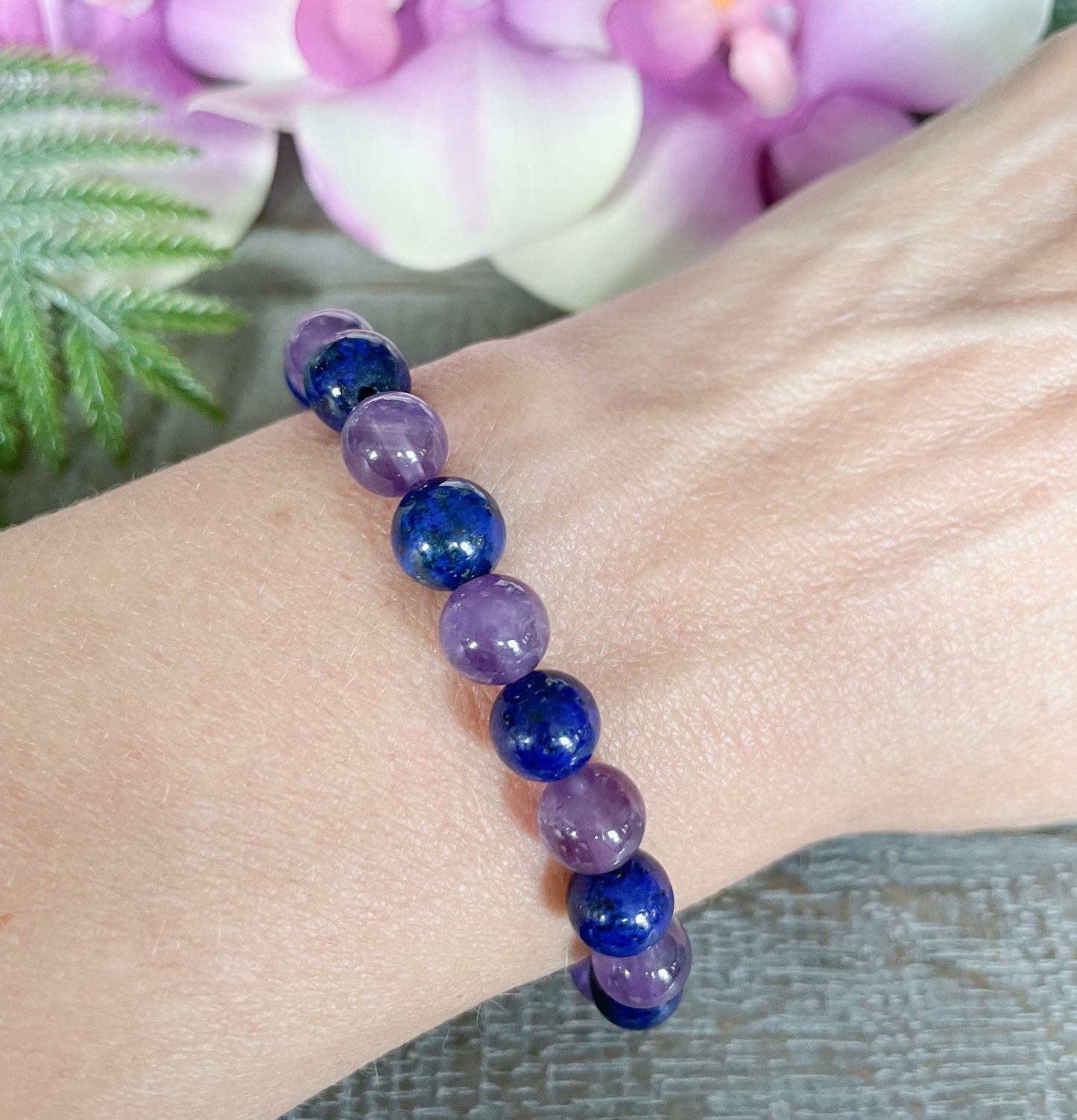 Amethyst and Lapis Lazuli Beaded Crystal Bracelet