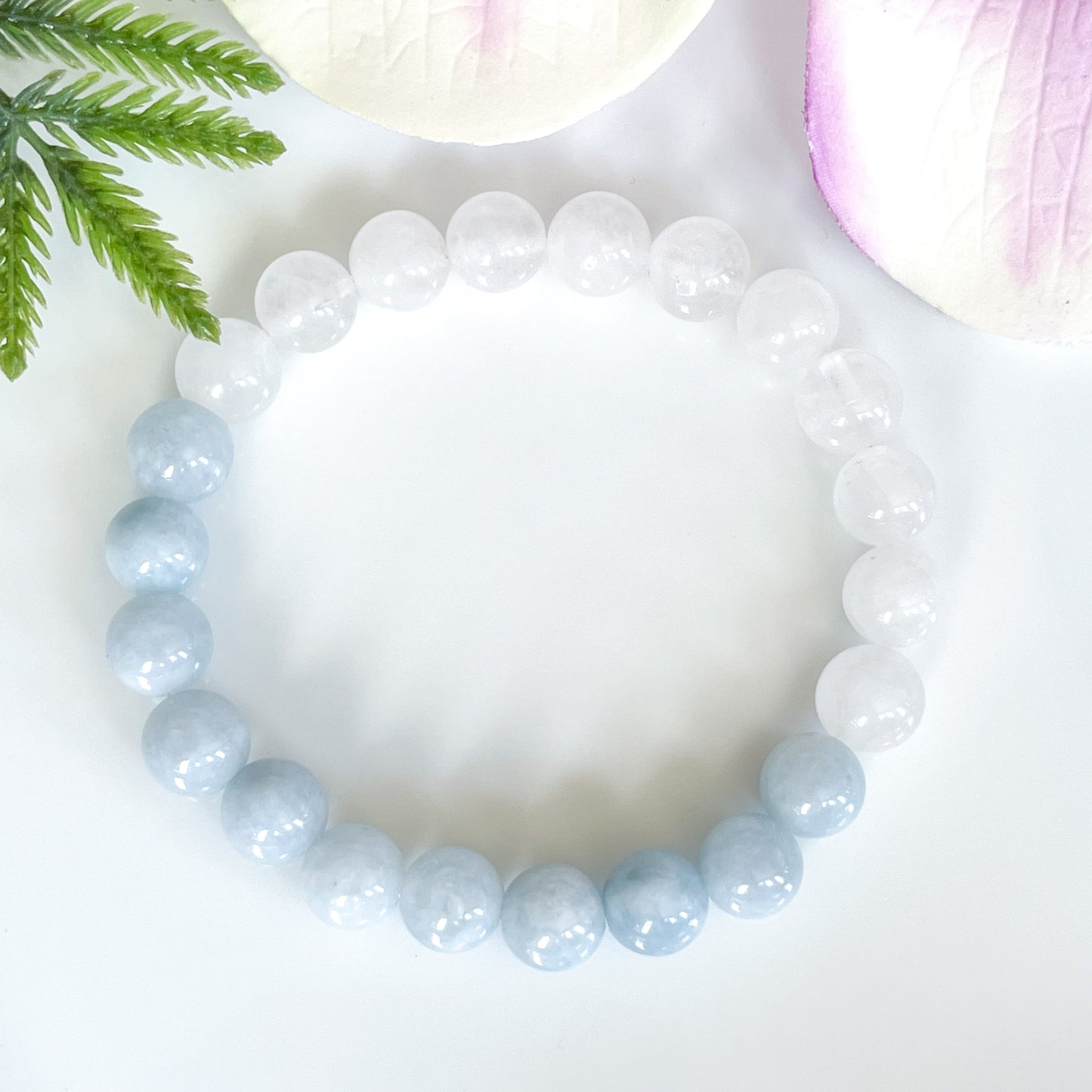 Aquamarine and White Jade Healing Crystal Bracelet