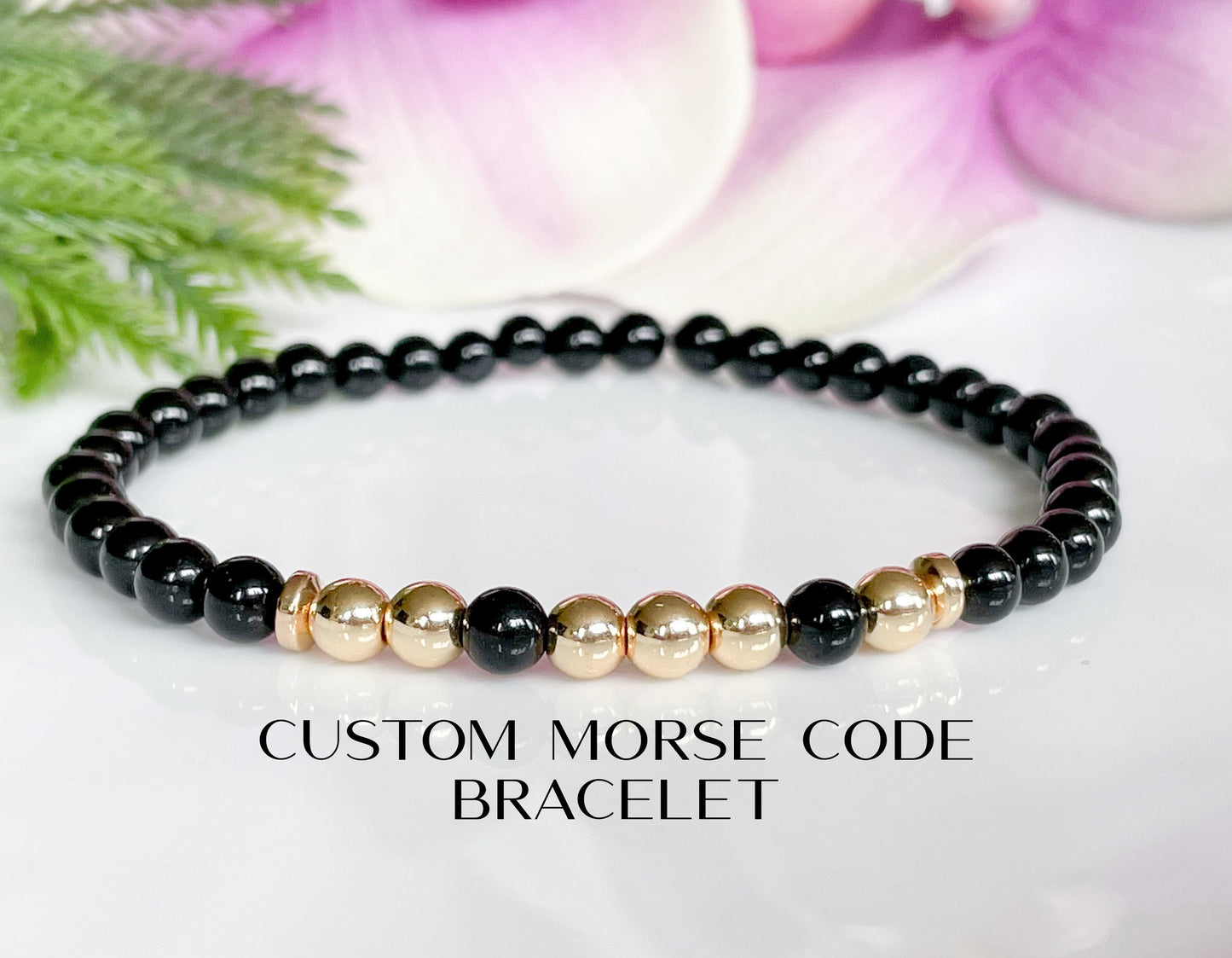 Black Tourmaline Custom Morse Code Bracelet | Send a Secret Message