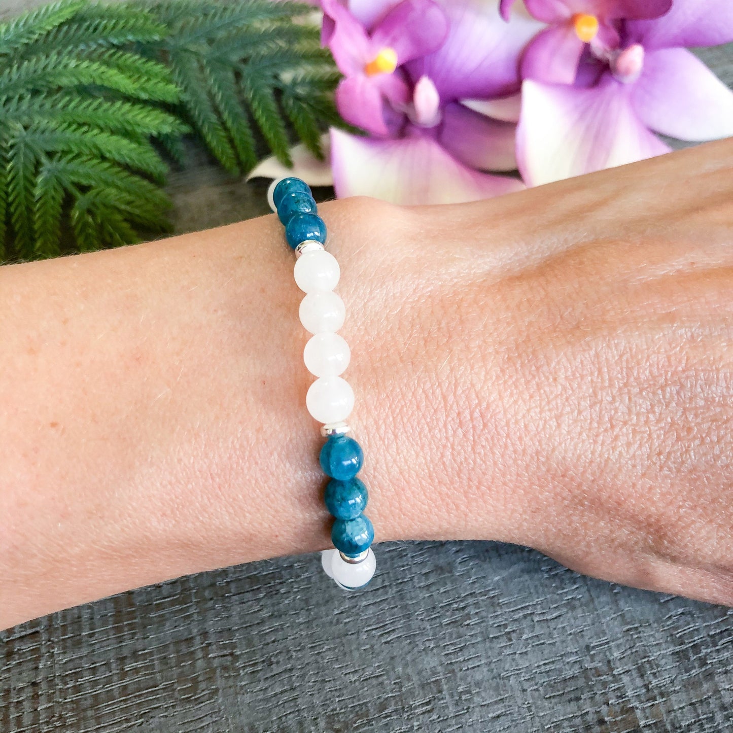 Blue Apatite and Jade Healing Crystals Gemstone Bracelet