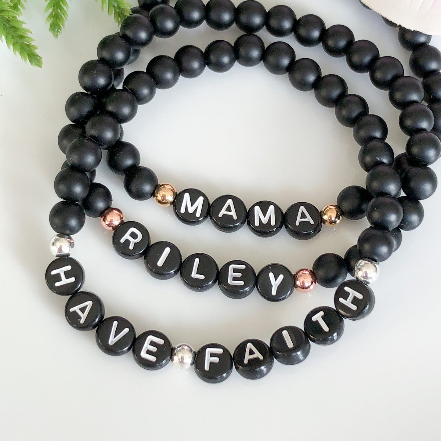 Custom Name or Word Bead Bracelet with Black Onyx