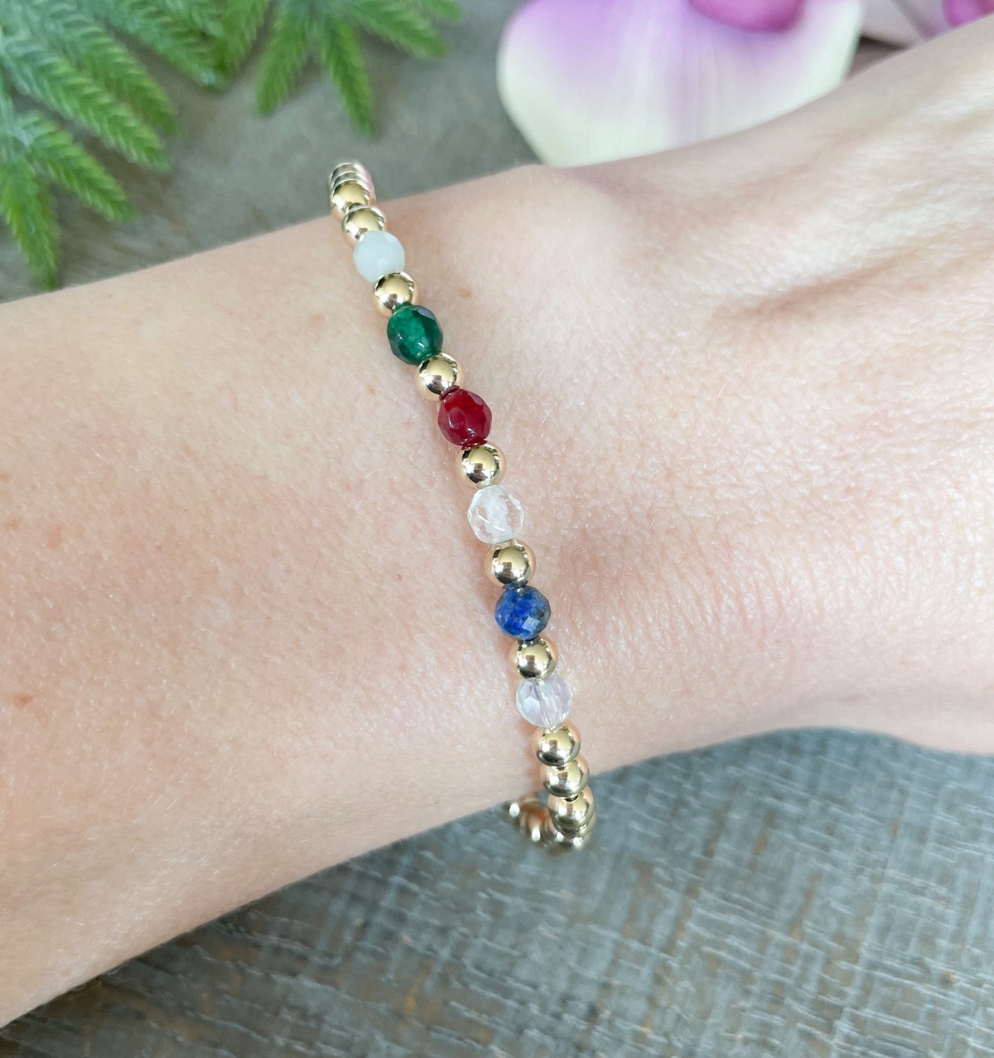 Dainty Gold Custom Family Birthstone Bracelet