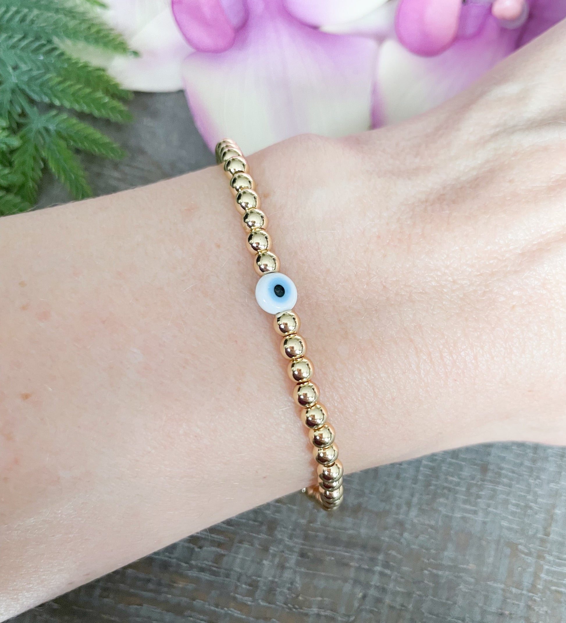 Dainty Gold Evil Eye Beaded Bracelet for Women