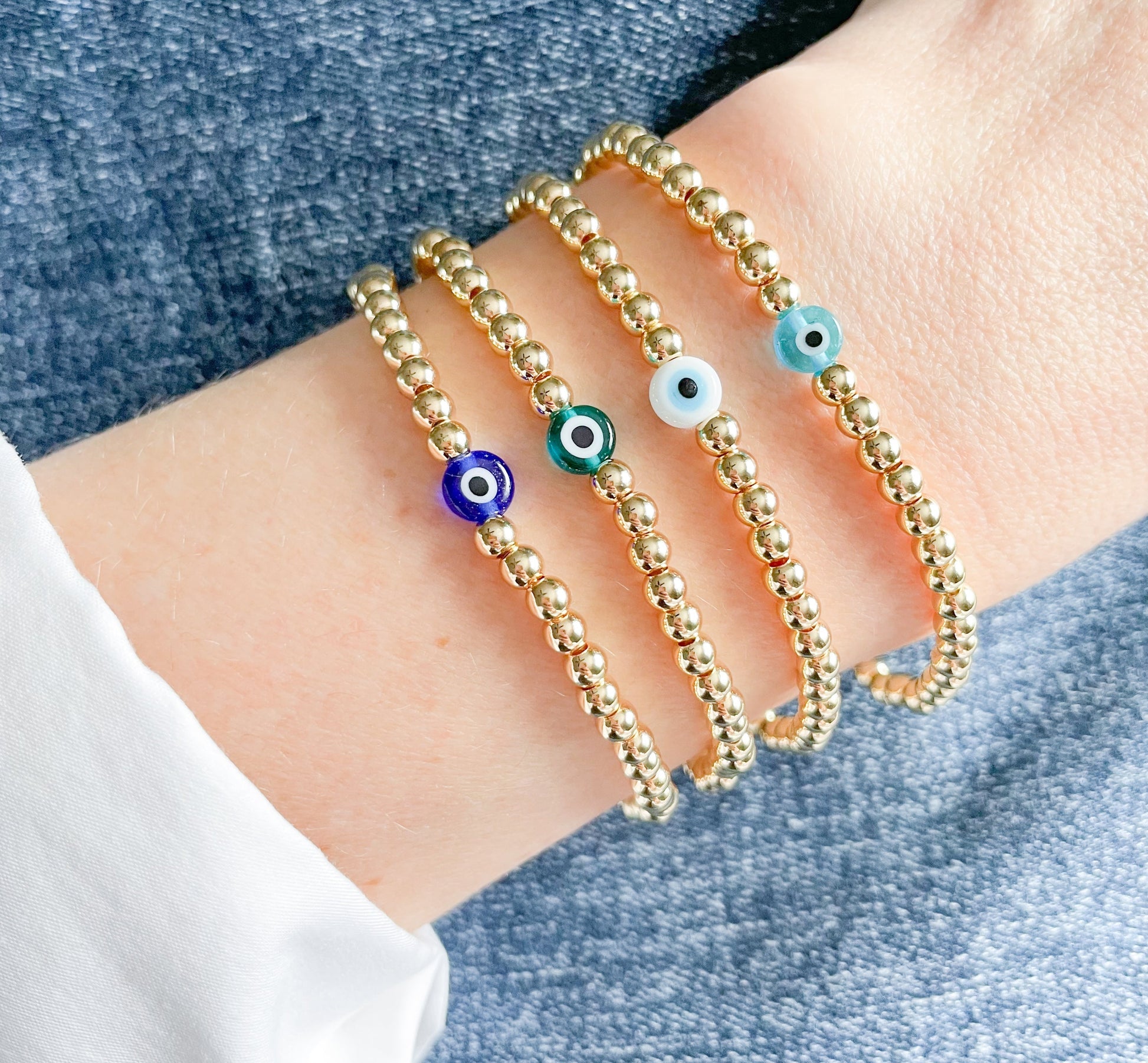 Dainty Gold Evil Eye Beaded Bracelet for Women