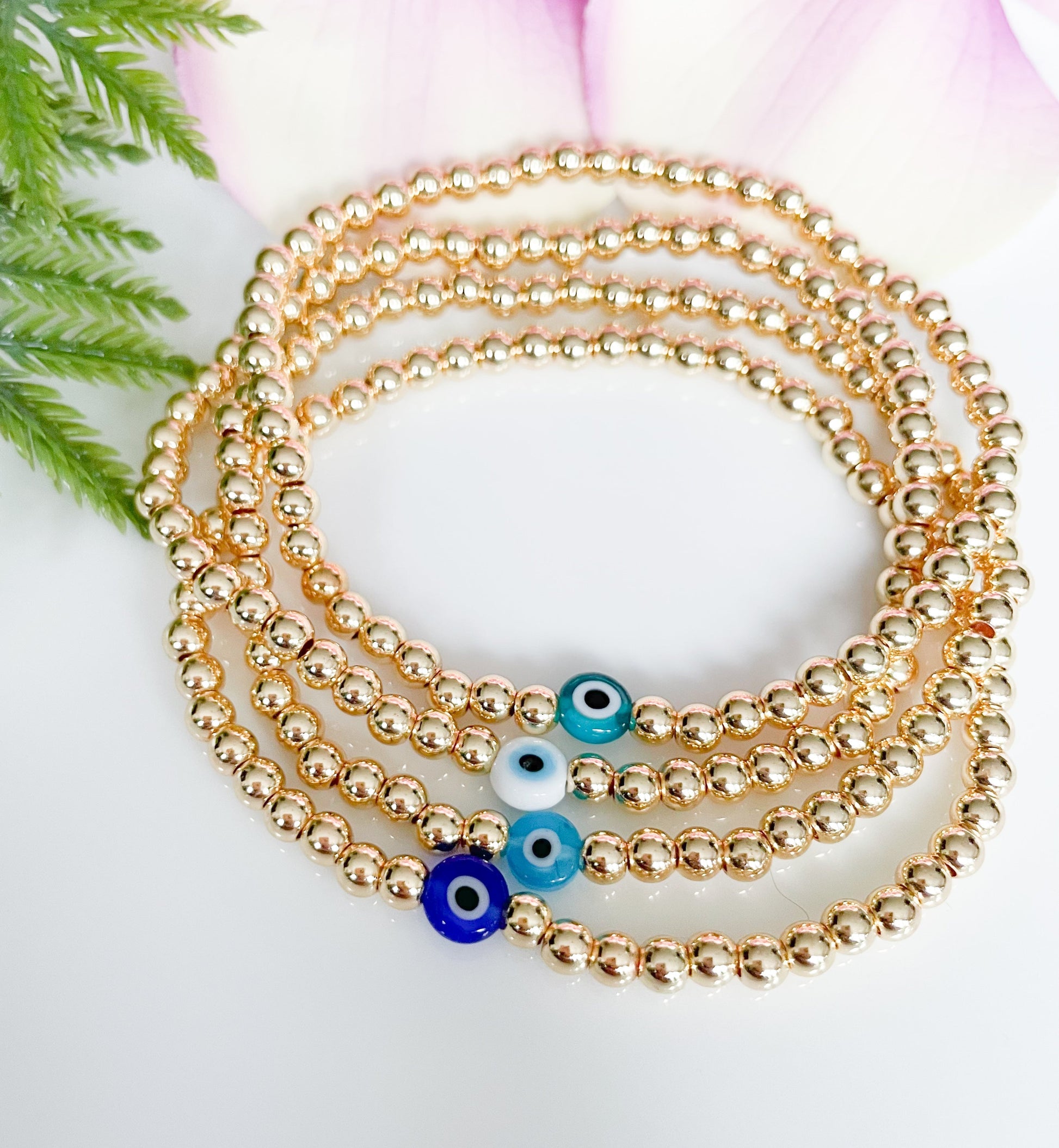 Dainty Gold Evil Eye Beaded Bracelet for Women