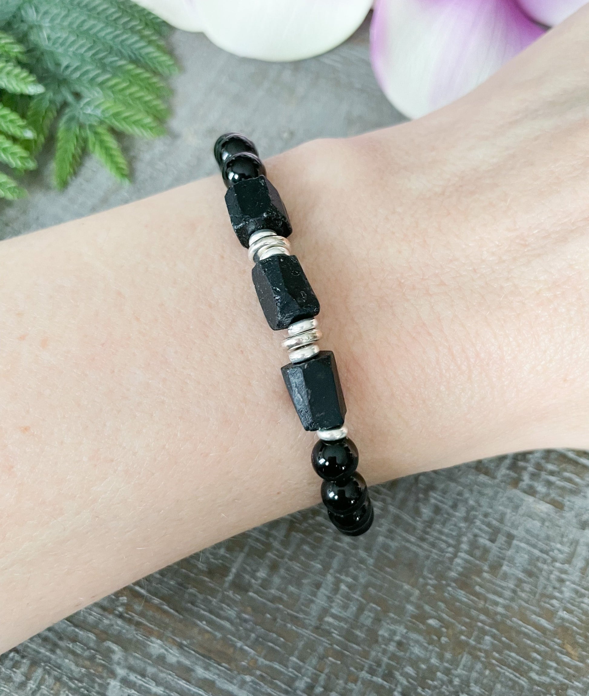 Raw Black Tourmaline Beaded Bracelet