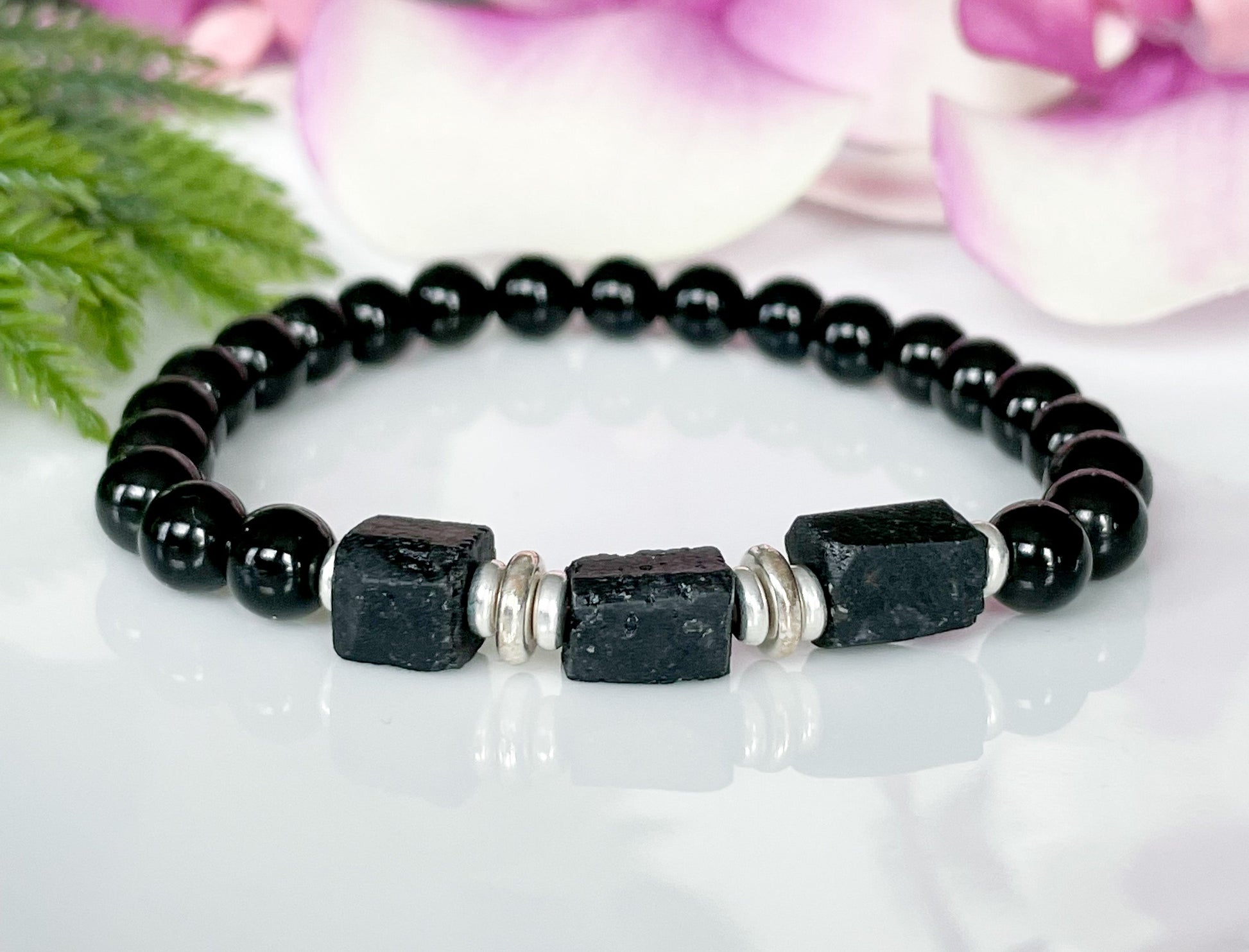 Raw Black Tourmaline Beaded Bracelet