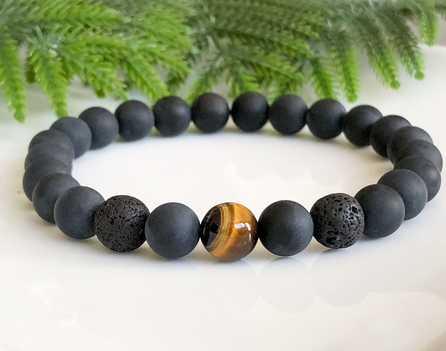 Tigers Eye and Black Onyx Diffuser Bracelet