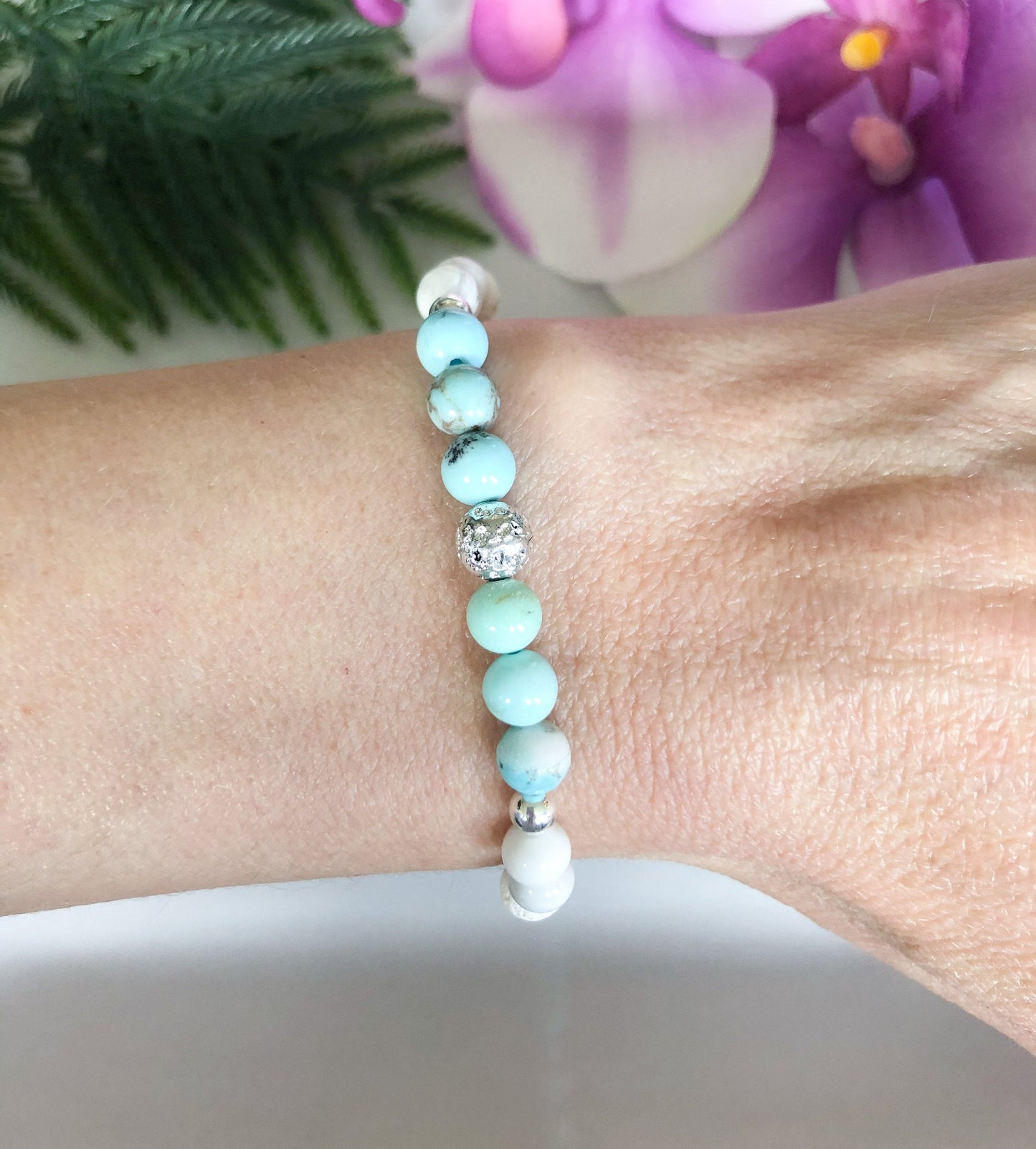 Turquoise & Silver Essential Oil Diffuser Bracelet